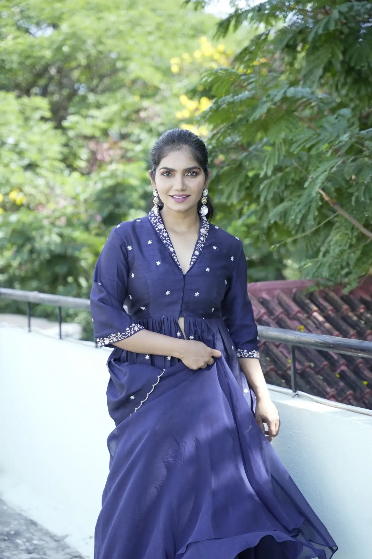 Elegant Blue Midnight Dupion Silk Organza Peplum Lehenga Zardosi