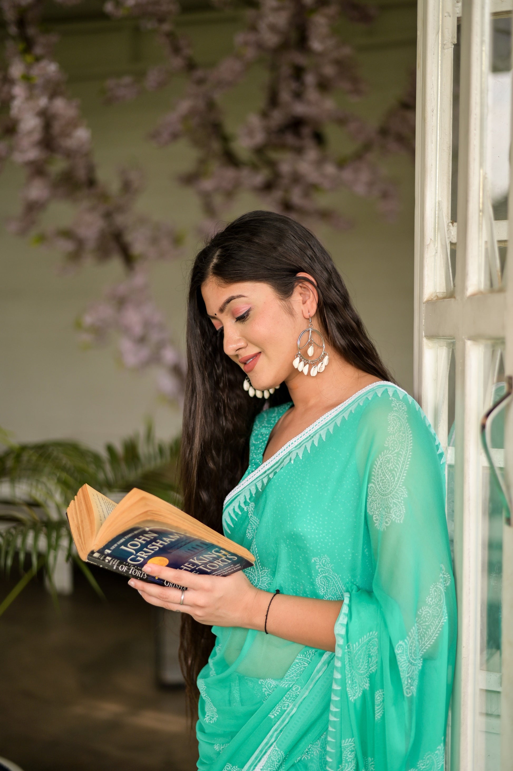 Timeless Green Sage Chiffon Handblock Saree Nature Inspired