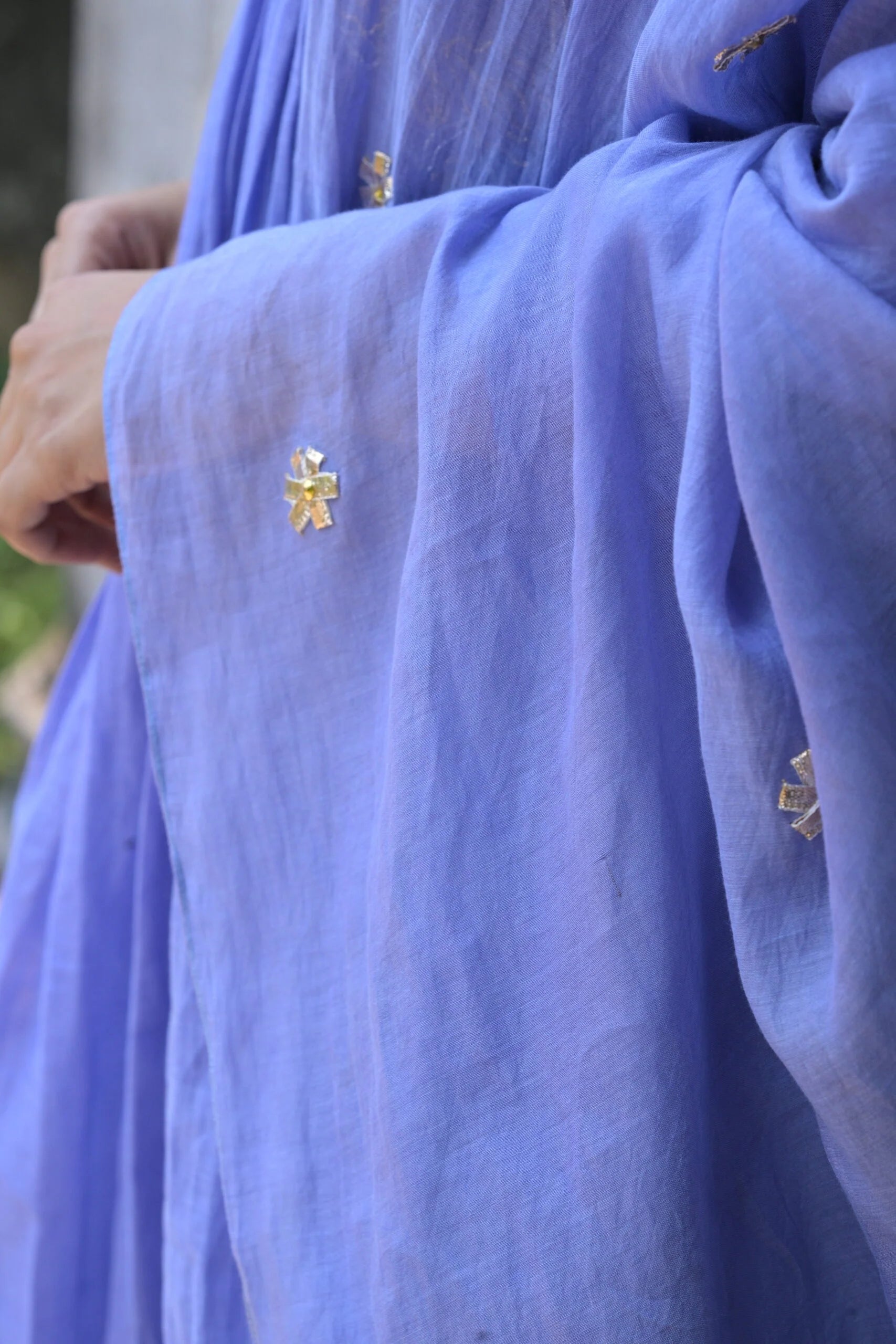 Elegant Lavender Purple Mul Chanderi Anarkali Kurta Set Floral Embroidery