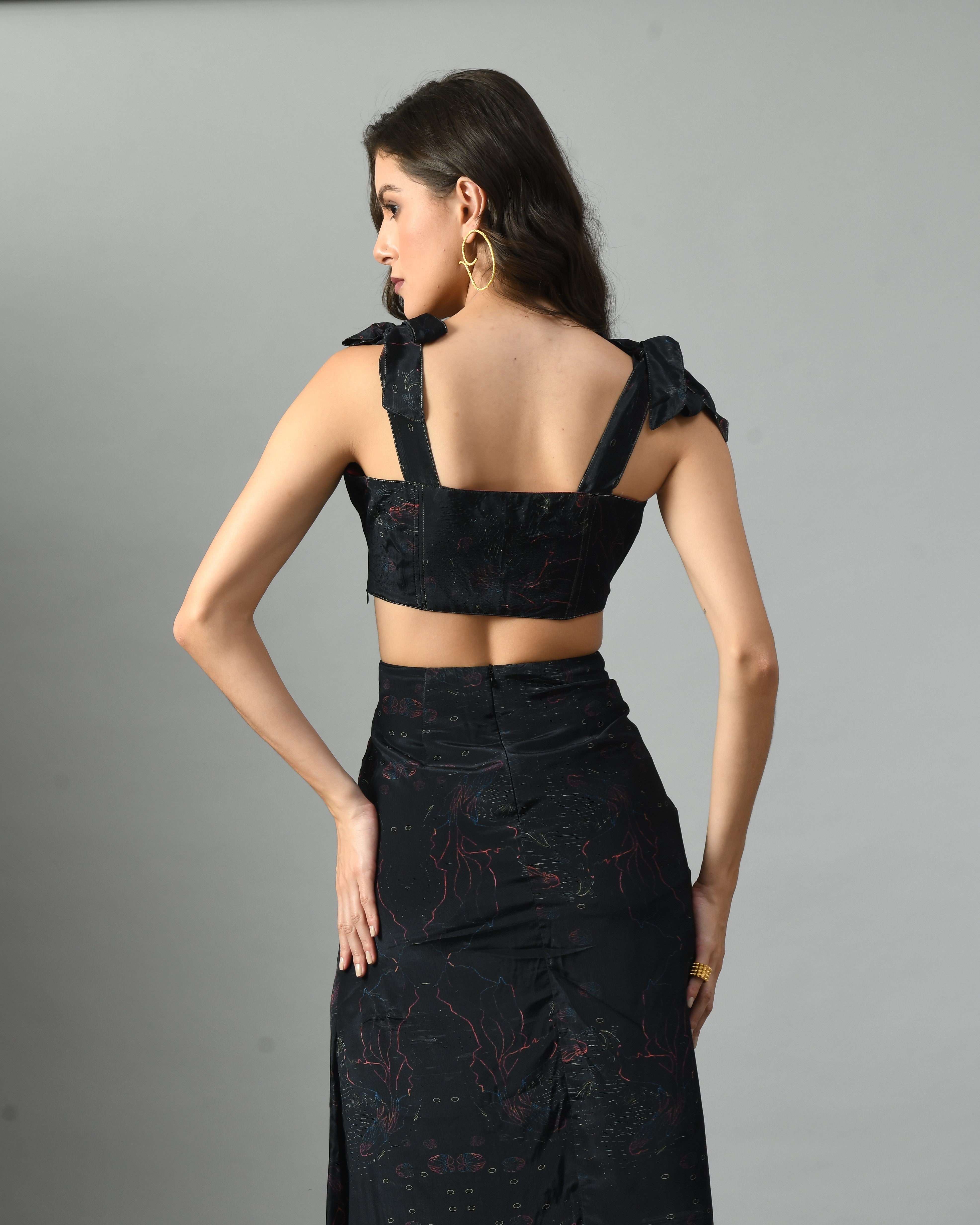 Stylish Blue Crepe Silk Alice in Wondersea Bustier Digital Print