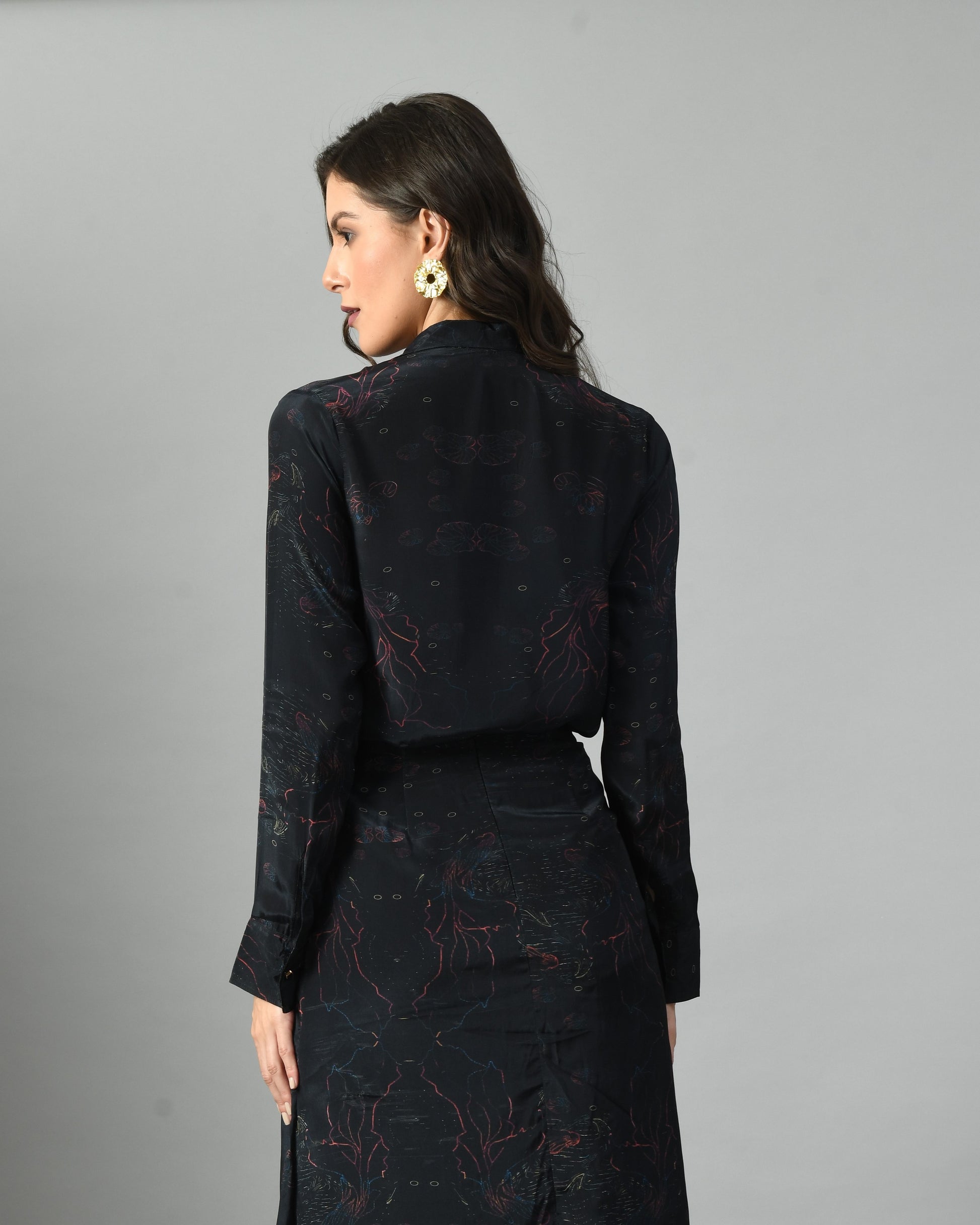 Soft Royal Blue Crepe Alice in Wondersea Digital Print Shirt