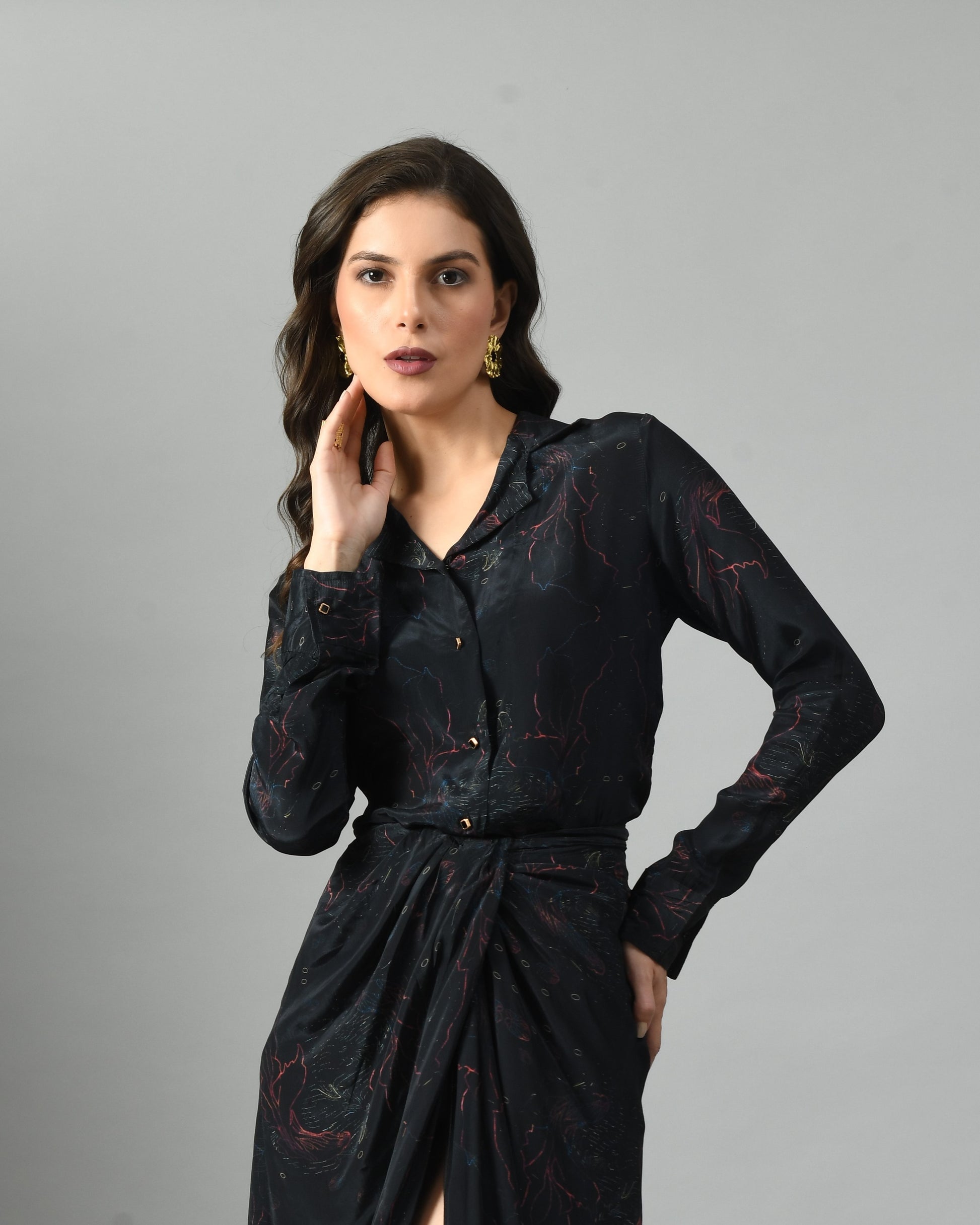 Soft Royal Blue Crepe Alice in Wondersea Digital Print Shirt