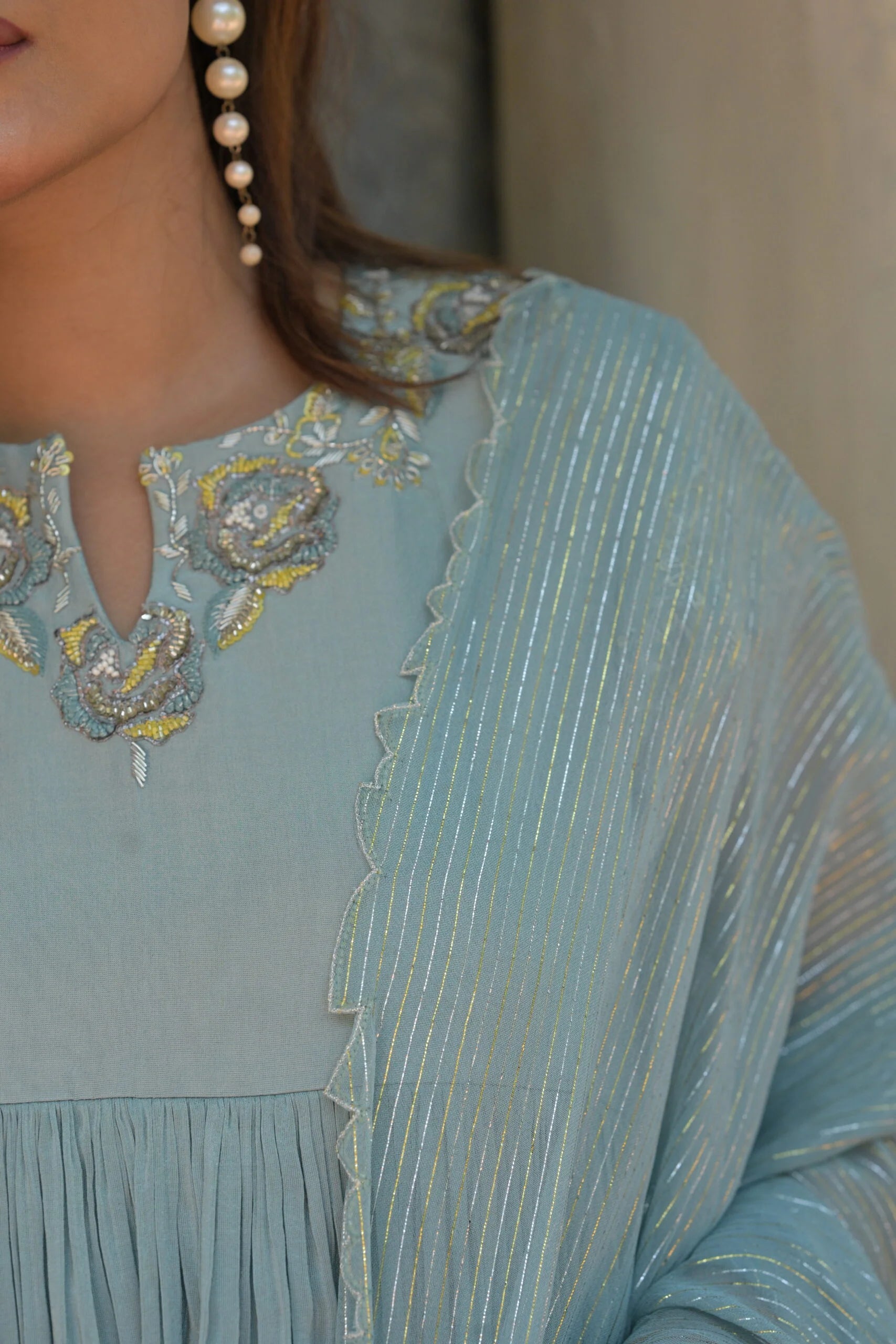 Ethereal Blue Falling Tissue Anarkali Kurta