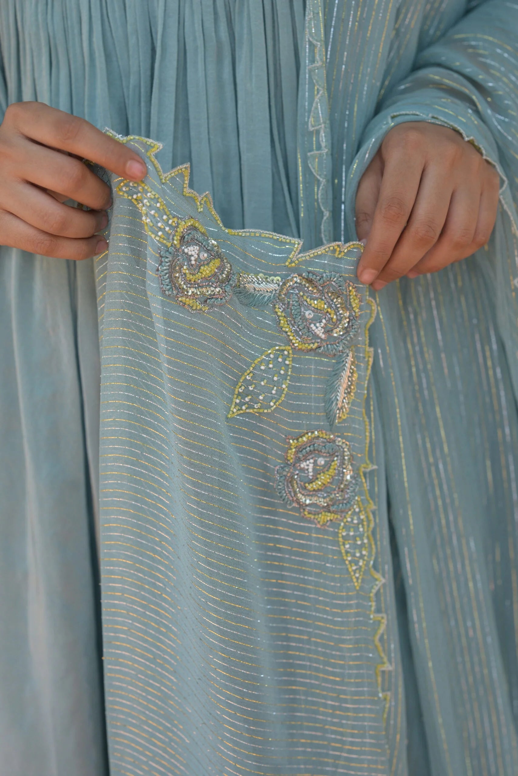 Ethereal Blue Falling Tissue Anarkali Kurta