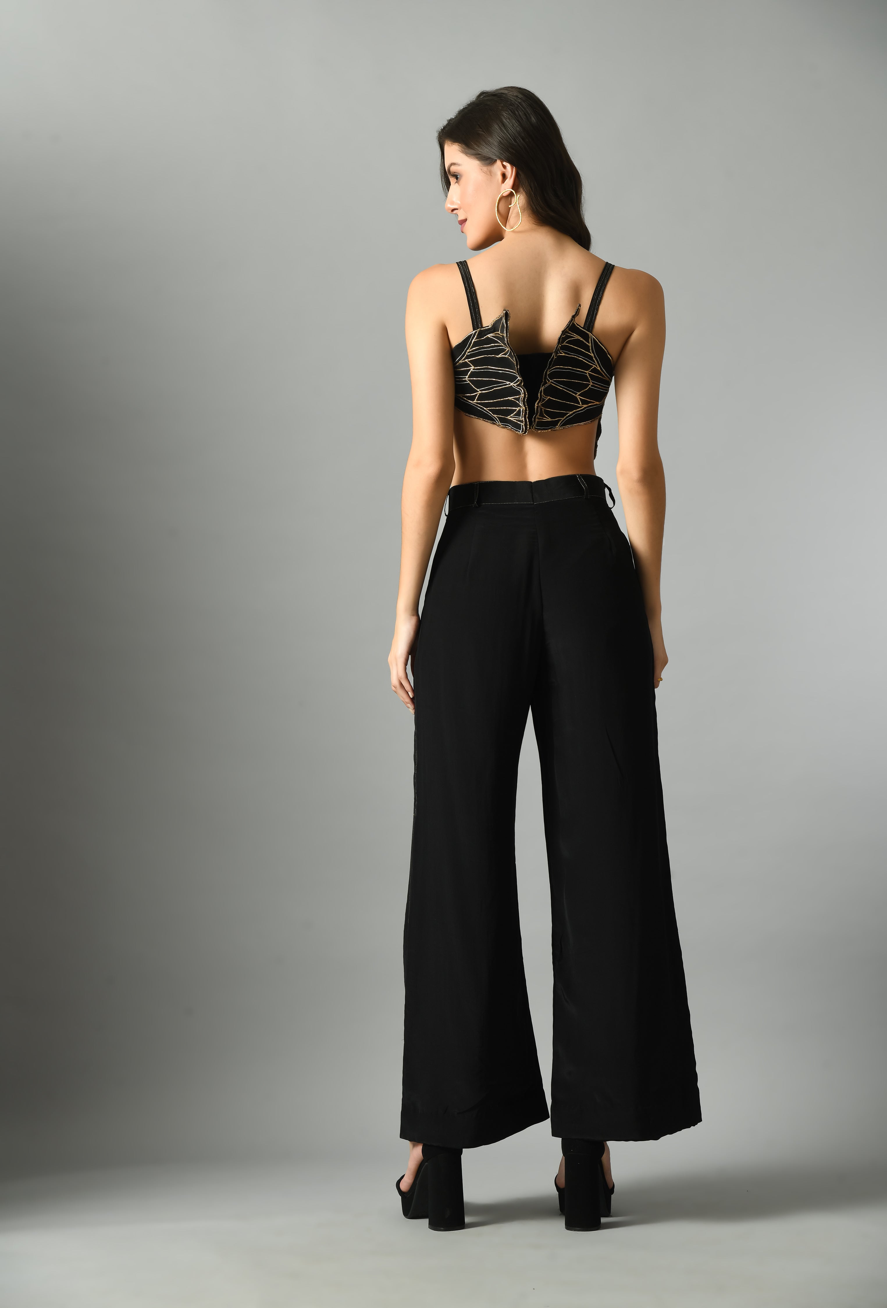 Stunning Black Crepe Silk Nylah Bustier Moonshine Trouser Zari