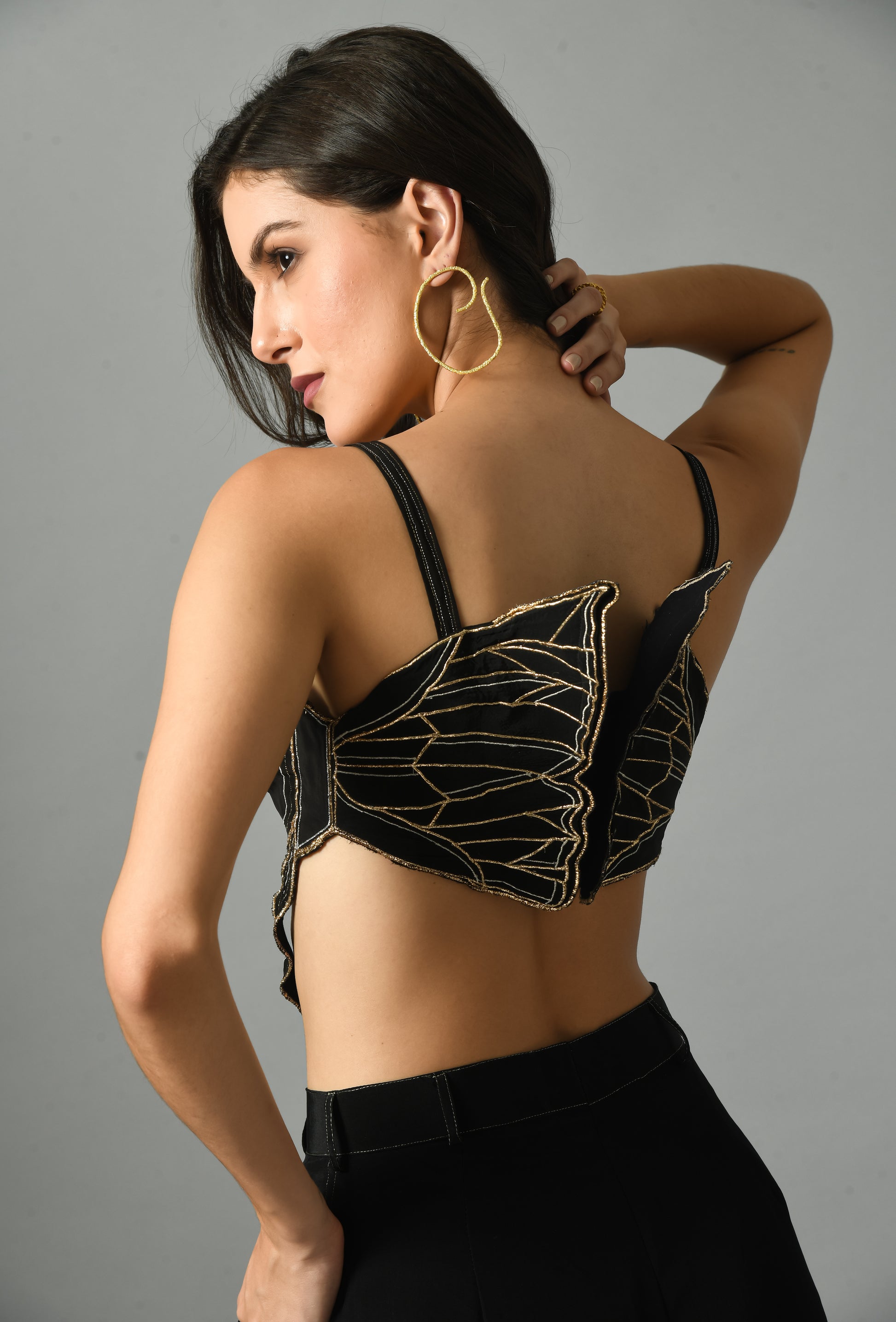 Stunning Black Crepe Silk Nylah Bustier Moonshine Trouser Zari