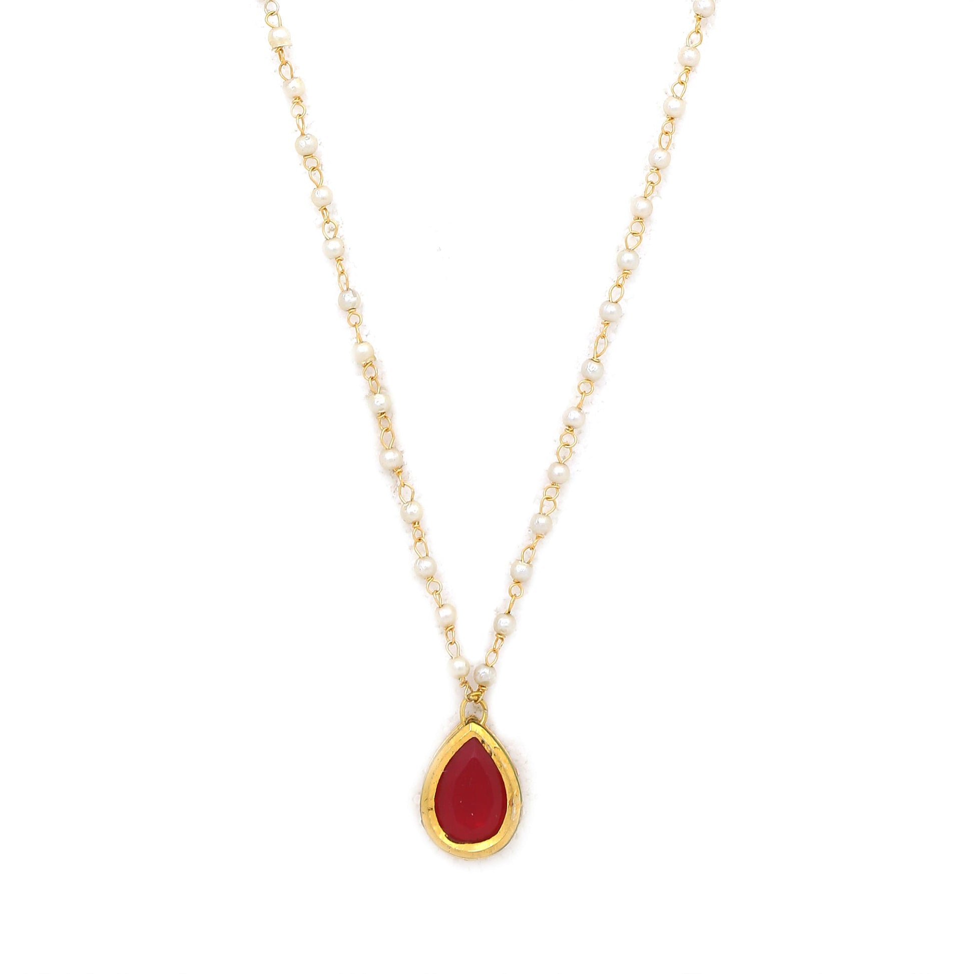 Ruby Tear Drop Kundan Pearl Neckpiece