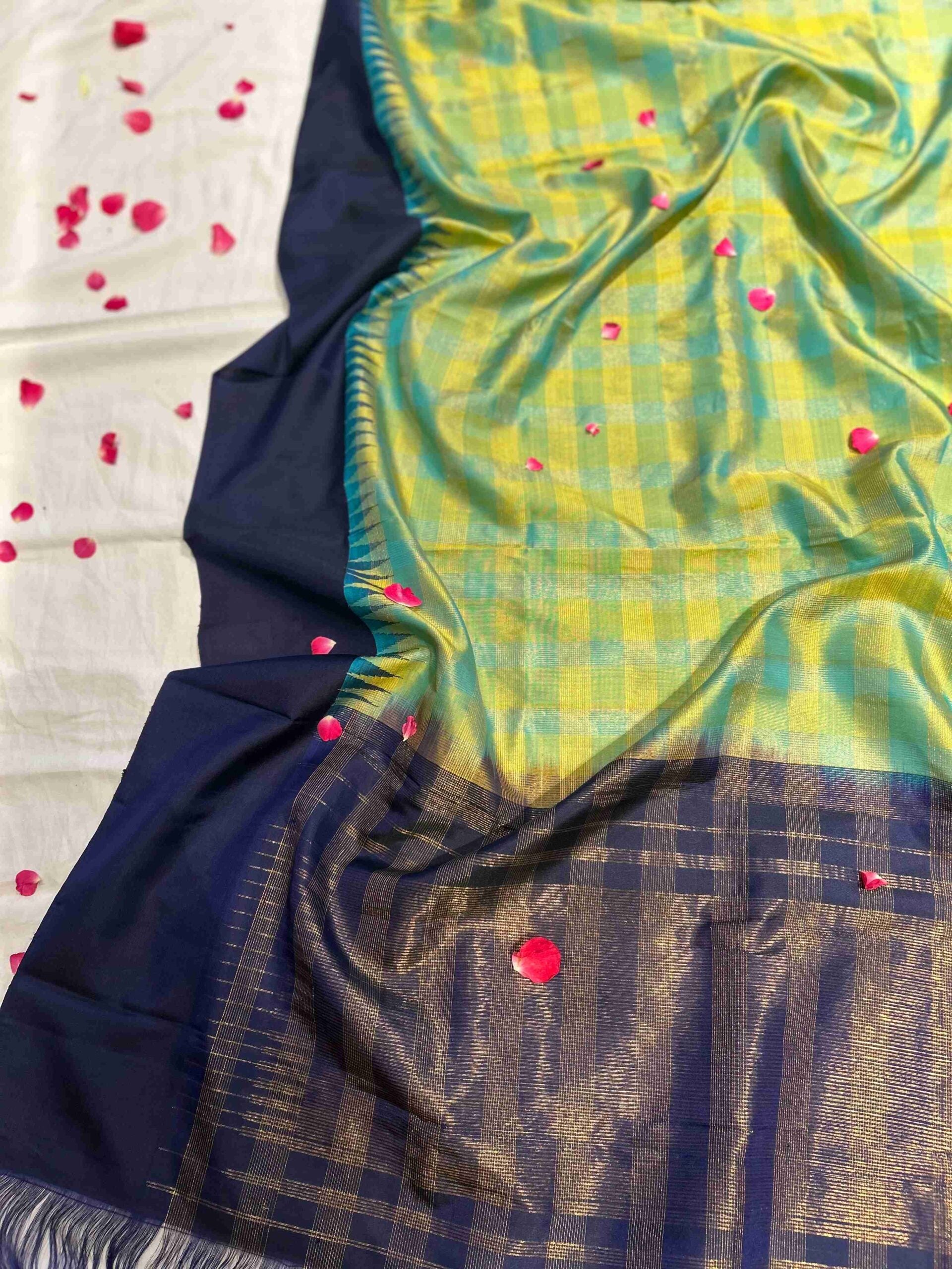 Turquoise Gadwal Dupatta Gold Zari Checks