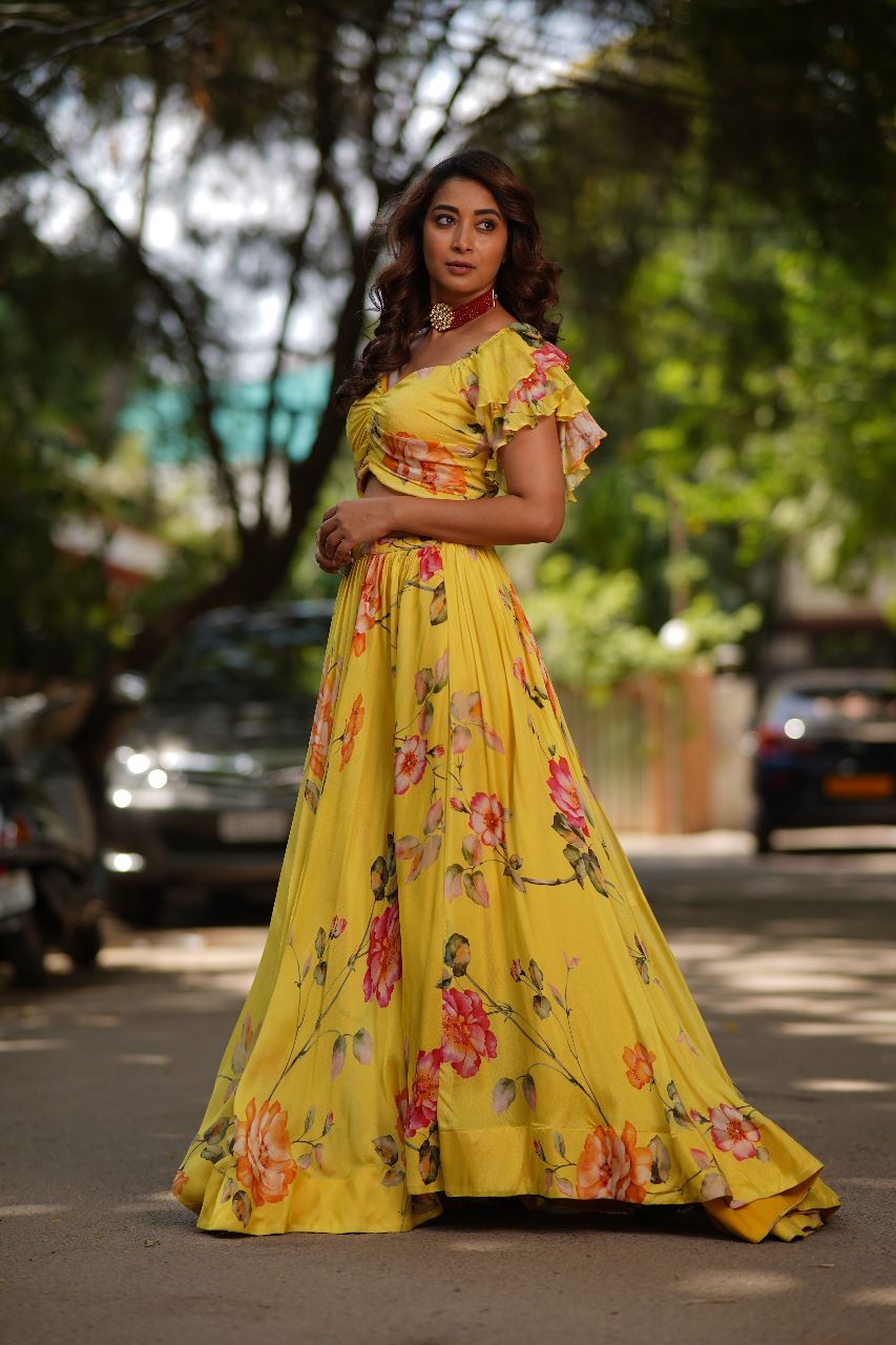 Yellow Floral Georgette Lehenga for Haldi - Festive Lehenga