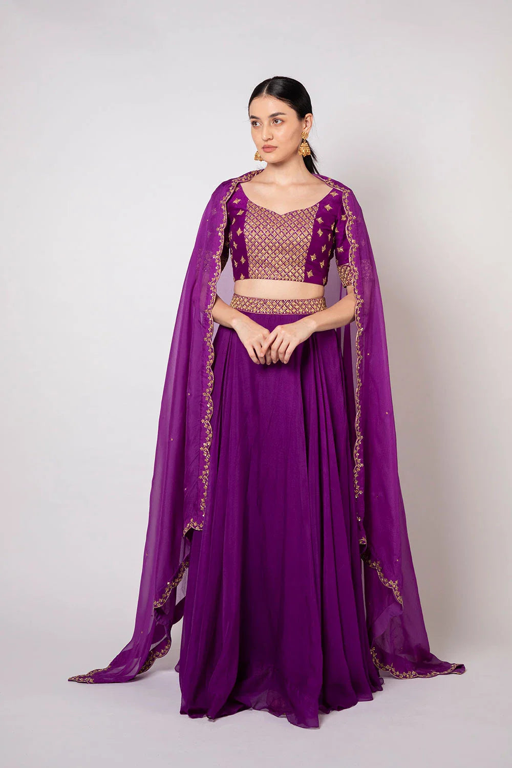 Modern Purple Organza Raw Silk Lehenga with Zardosi Work