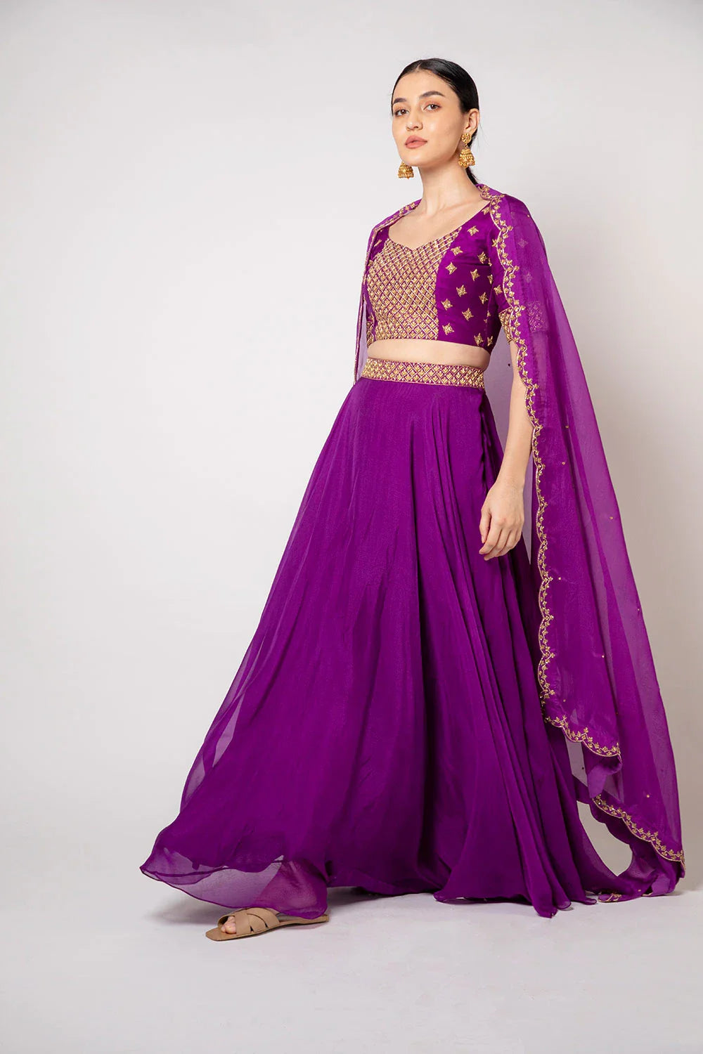 Modern Purple Organza Raw Silk Lehenga with Zardosi Work