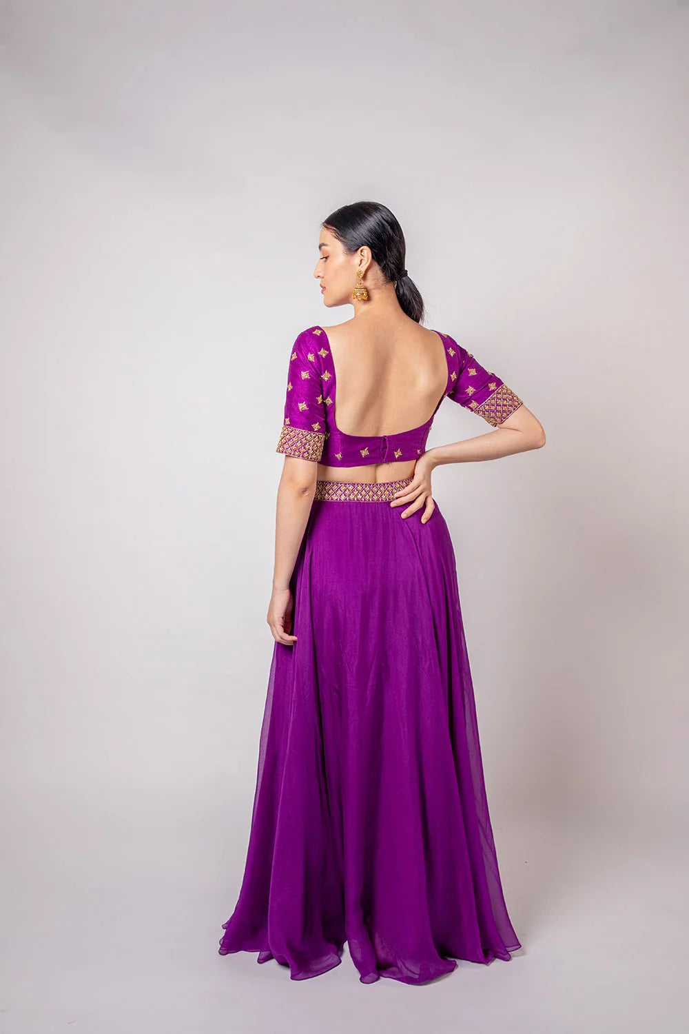 Modern Purple Organza Raw Silk Lehenga with Zardosi Work