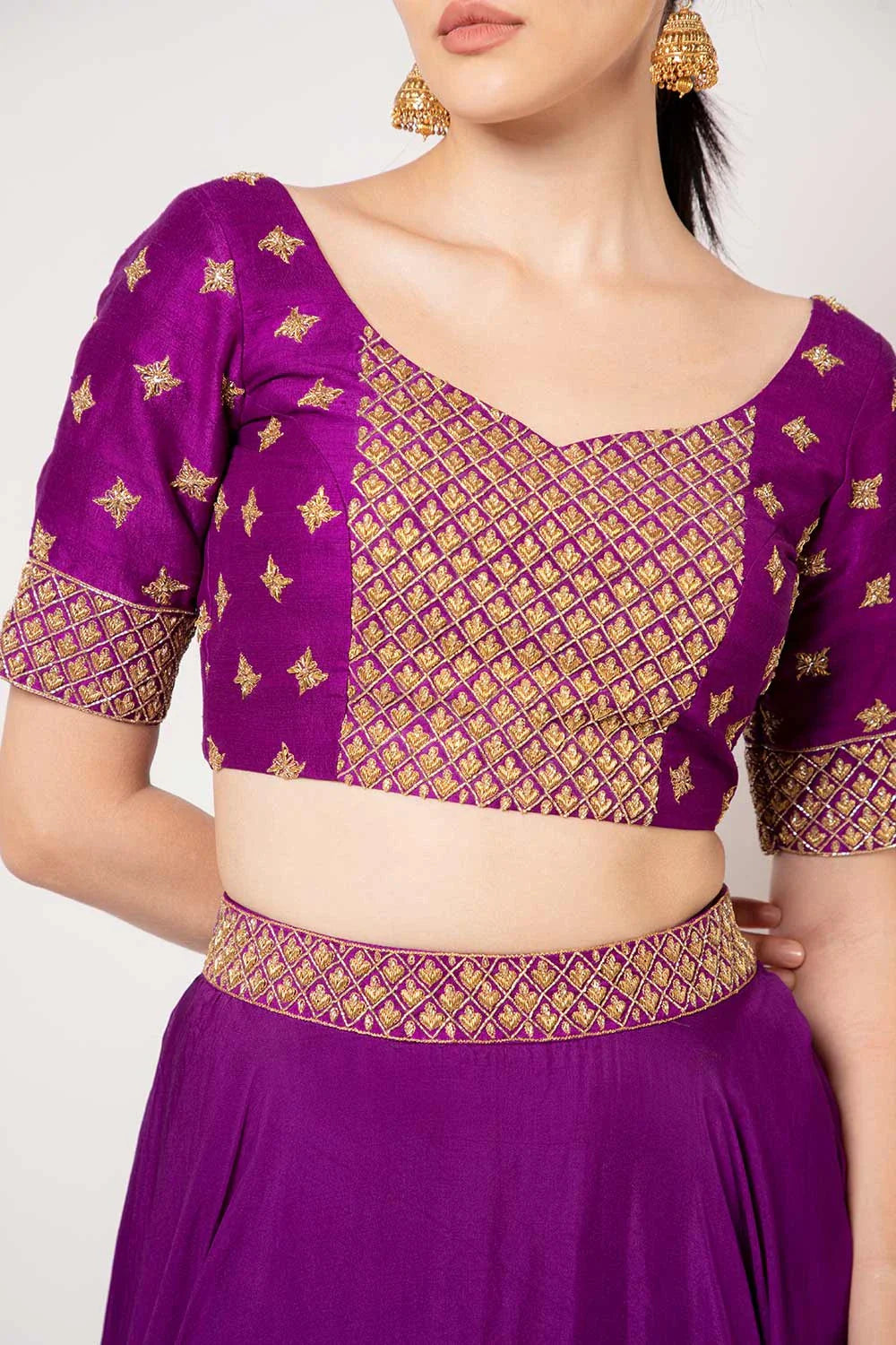 Modern Purple Organza Raw Silk Lehenga with Zardosi Work