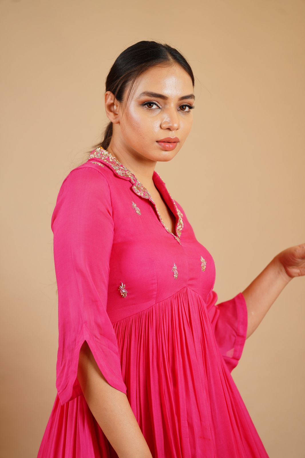 Hot Mulberry Pink Muslin Anarkali - Ethnic Anarkali Suit