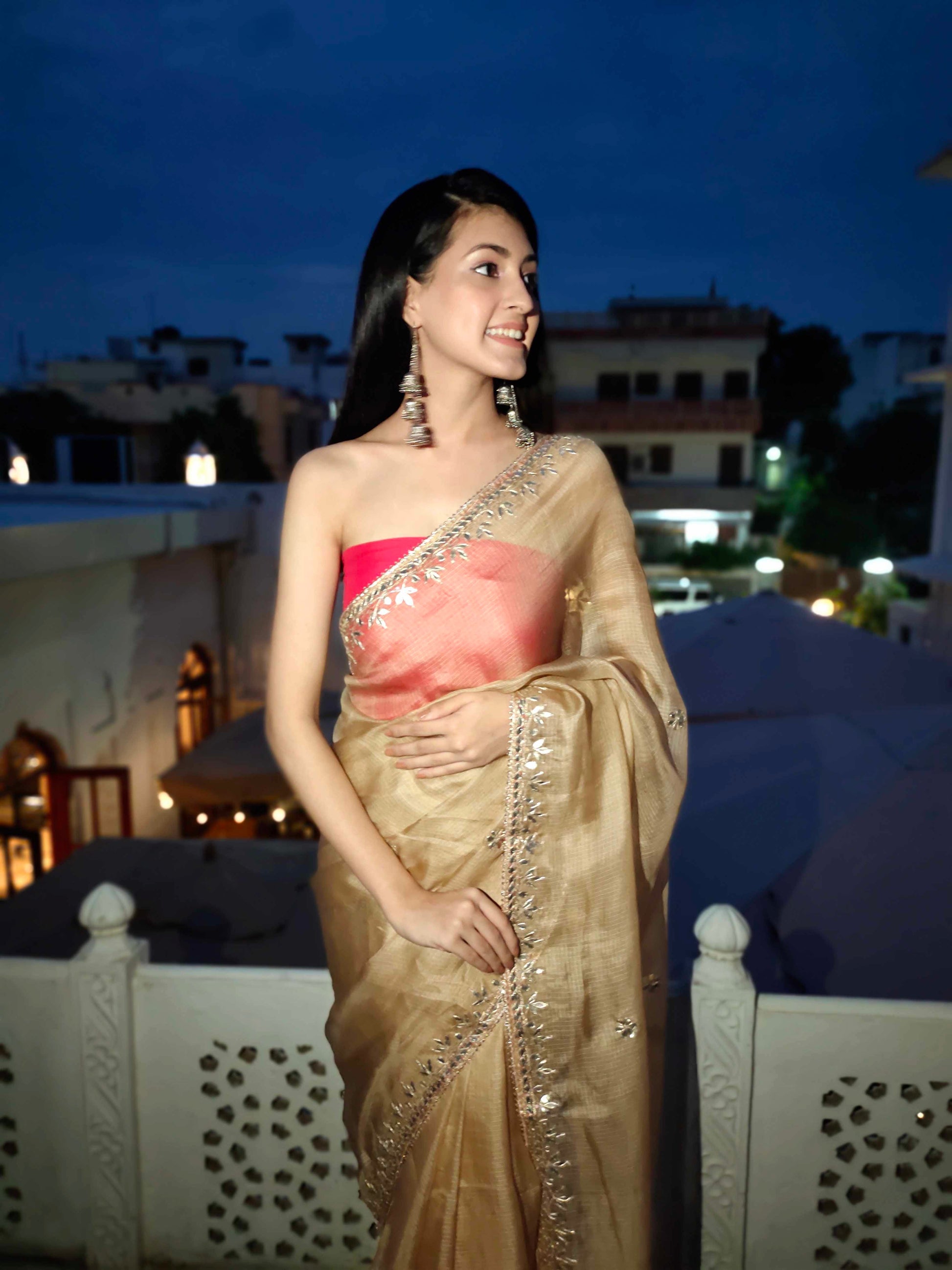 Exquisite Yellow Topaz Kota Silk Saree with Gota Border