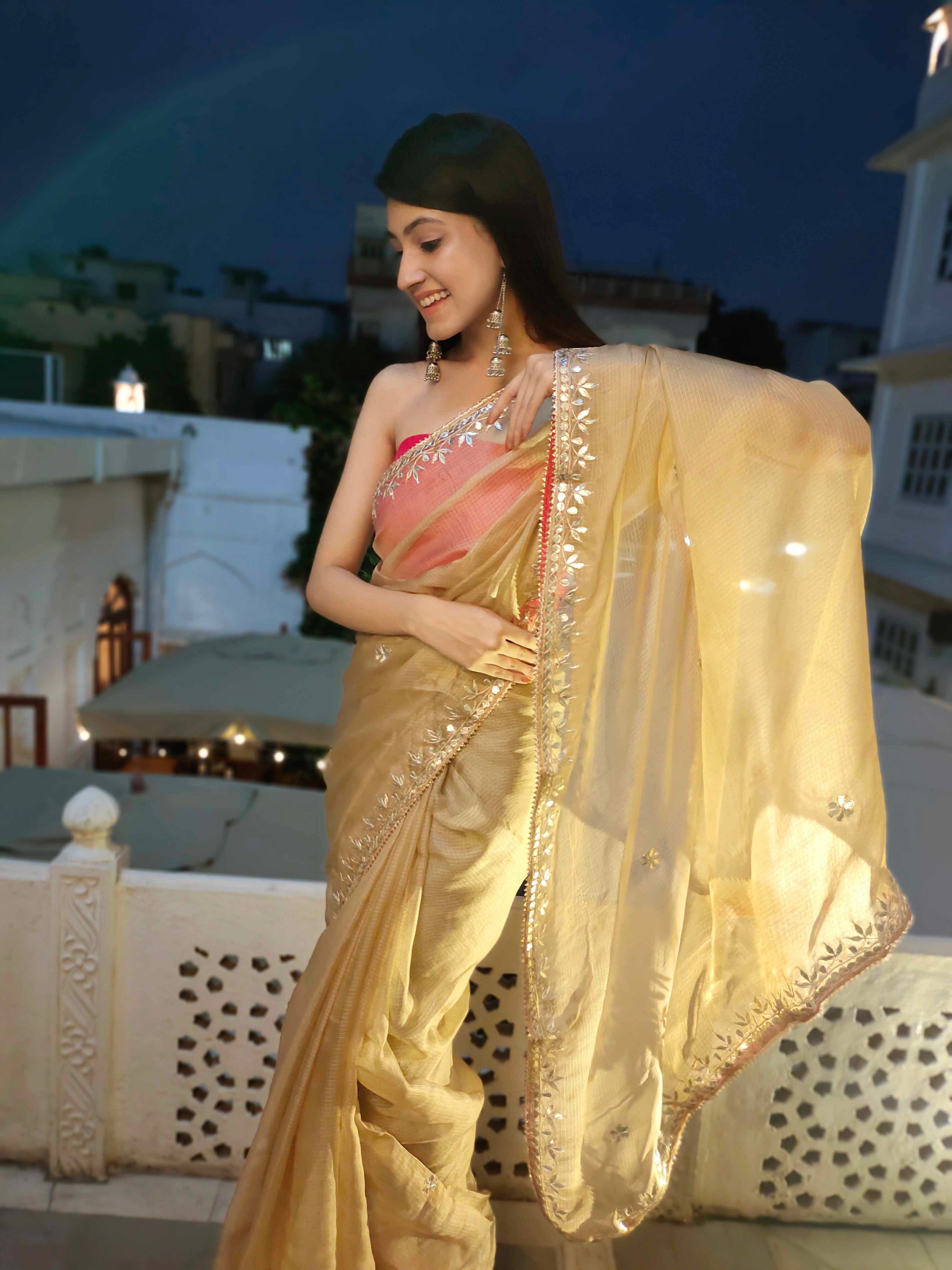 Exquisite Yellow Topaz Kota Silk Saree with Gota Border