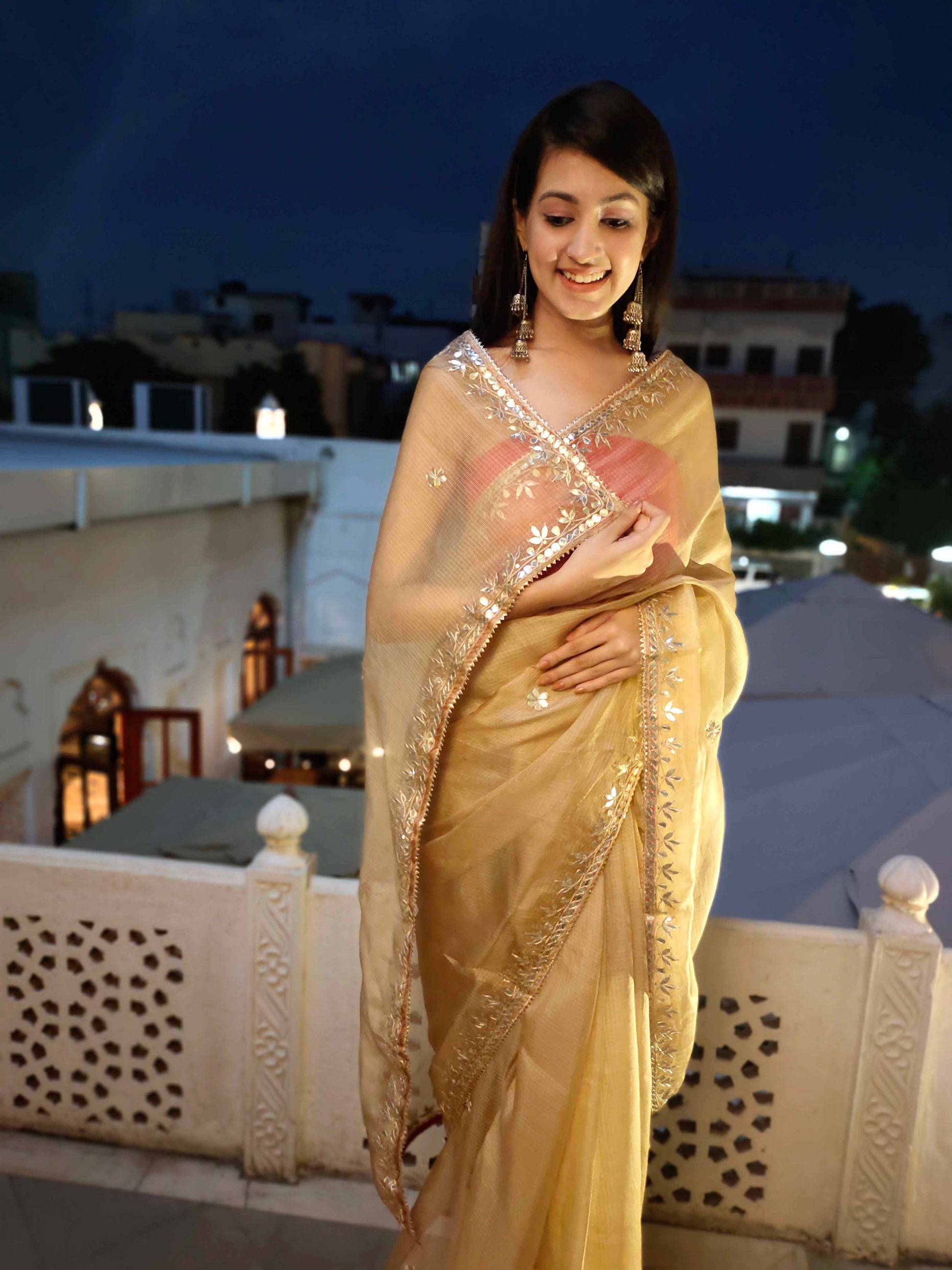 Exquisite Yellow Topaz Kota Silk Saree with Gota Border