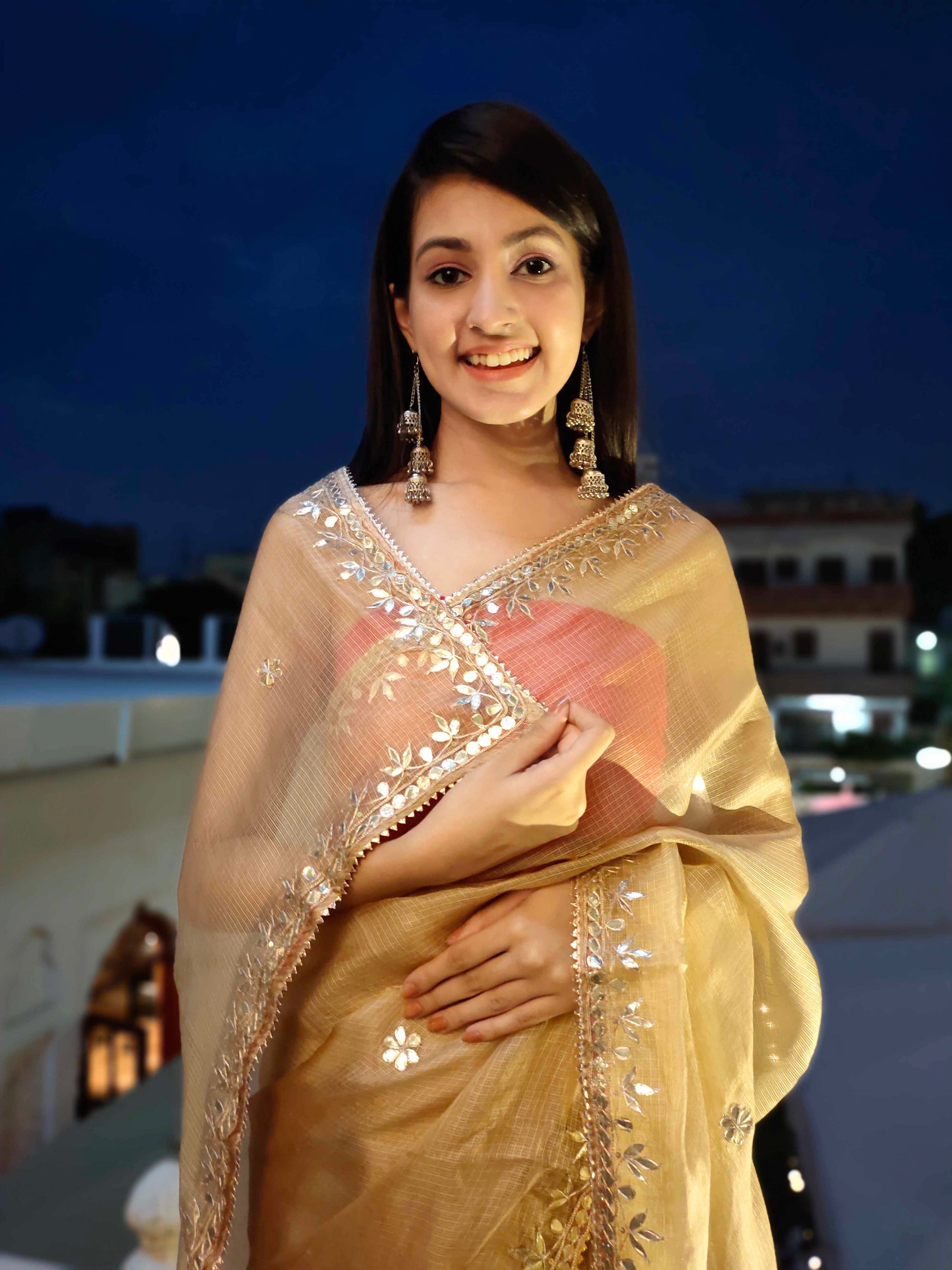 Exquisite Yellow Topaz Kota Silk Saree with Gota Border
