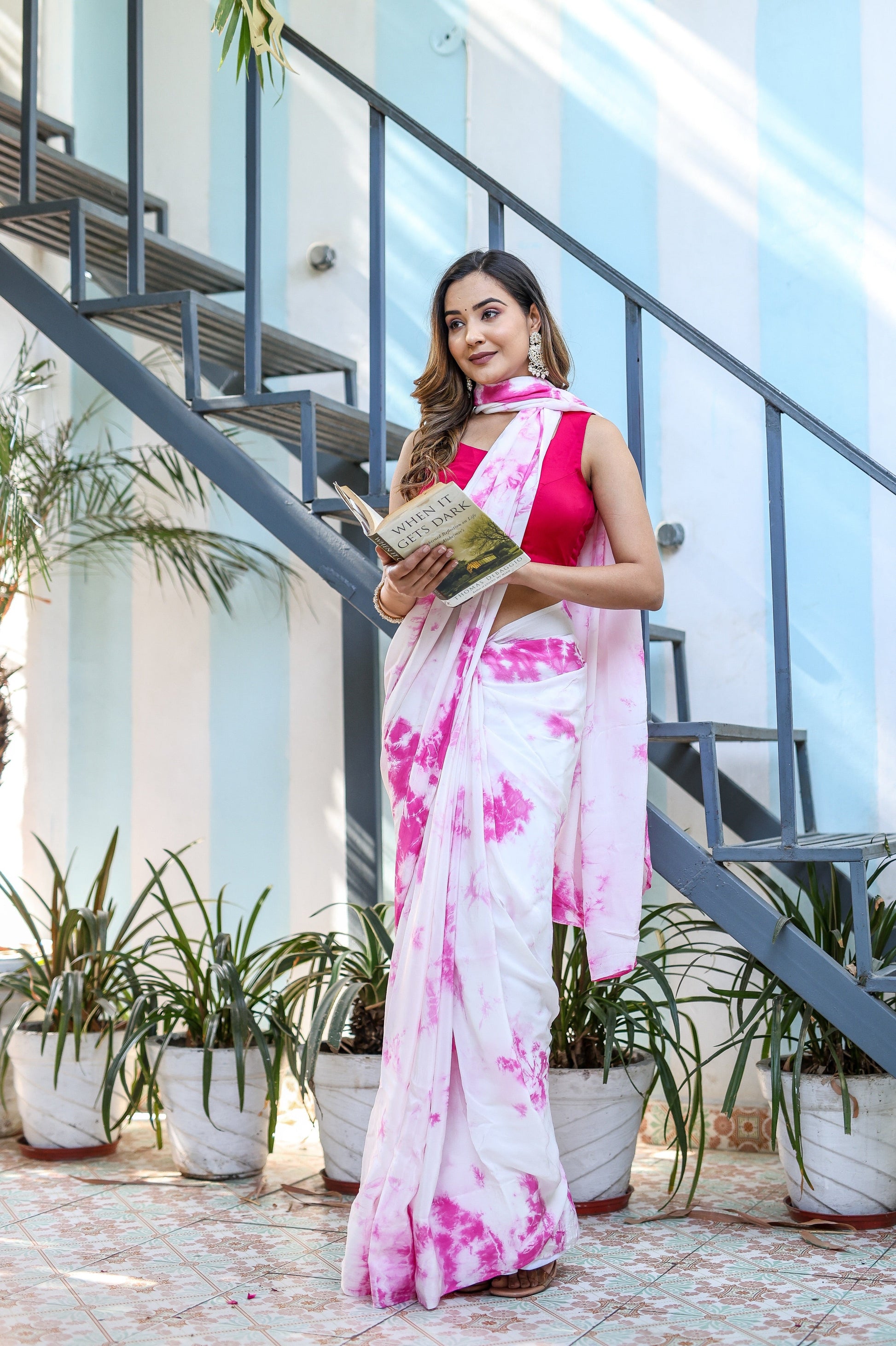 Stunning Pink Shibori Hand Dyed Saree Abstract