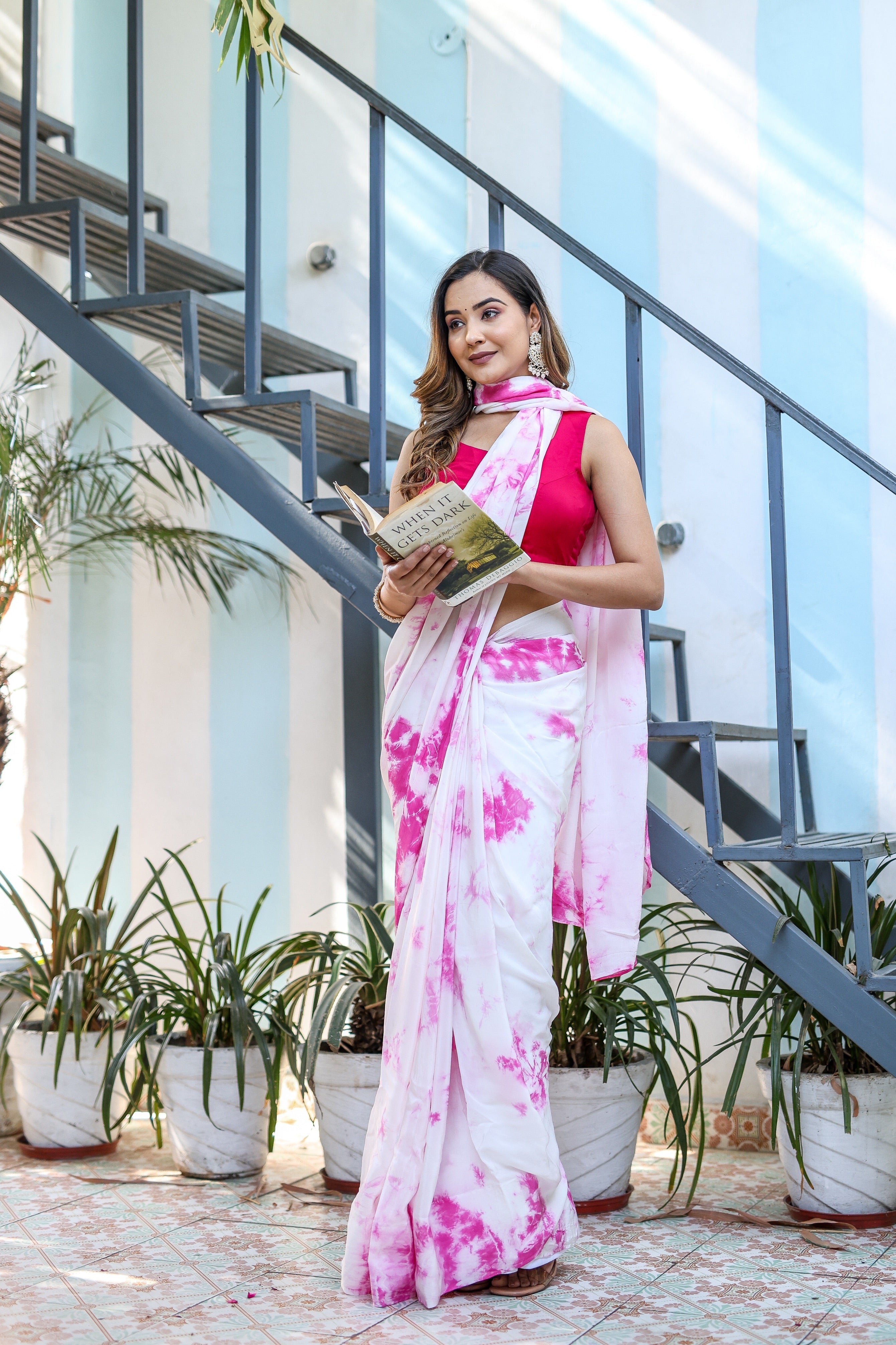 Stunning Pink Shibori Hand Dyed Saree Abstract