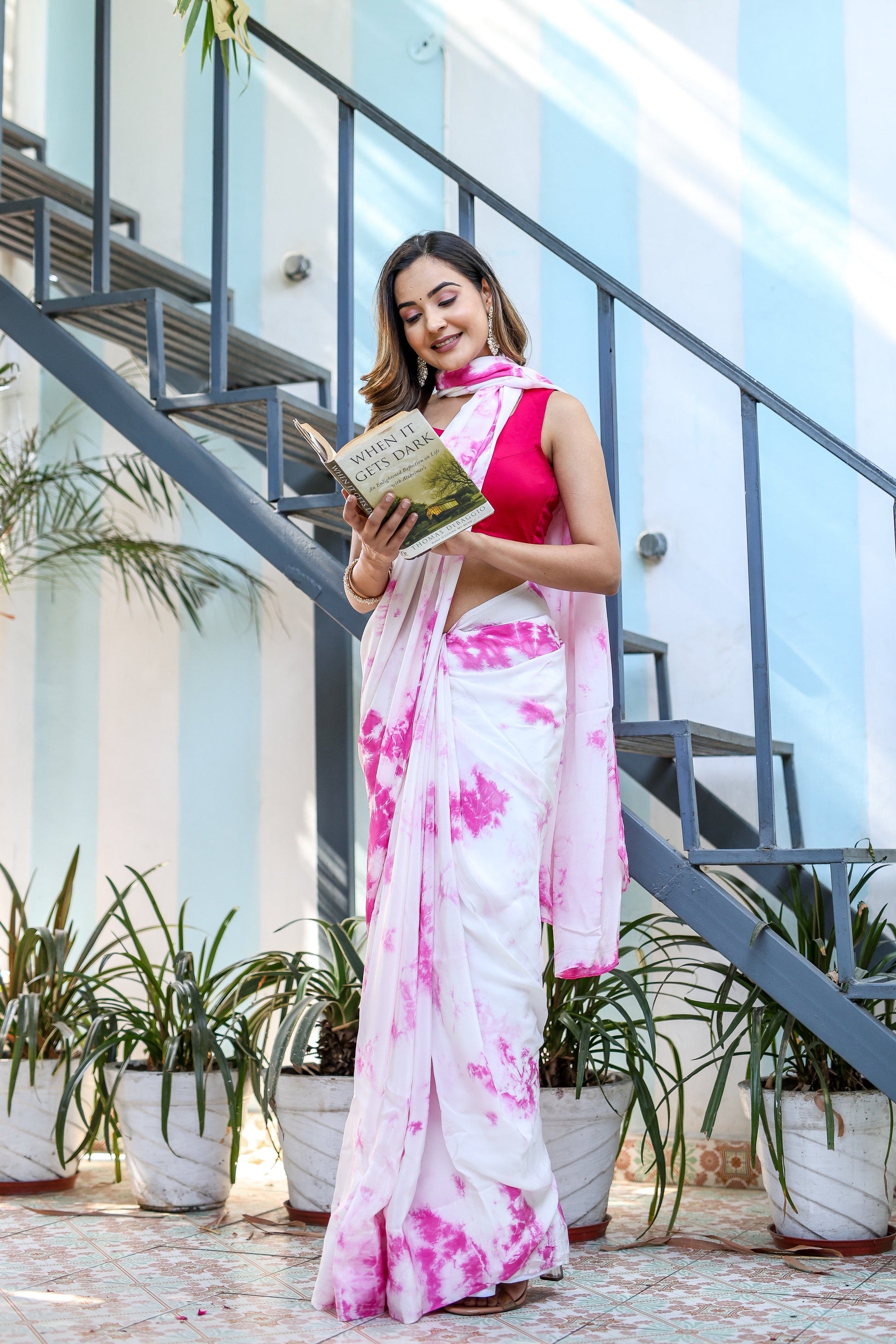 Stunning Pink Shibori Hand Dyed Saree Abstract