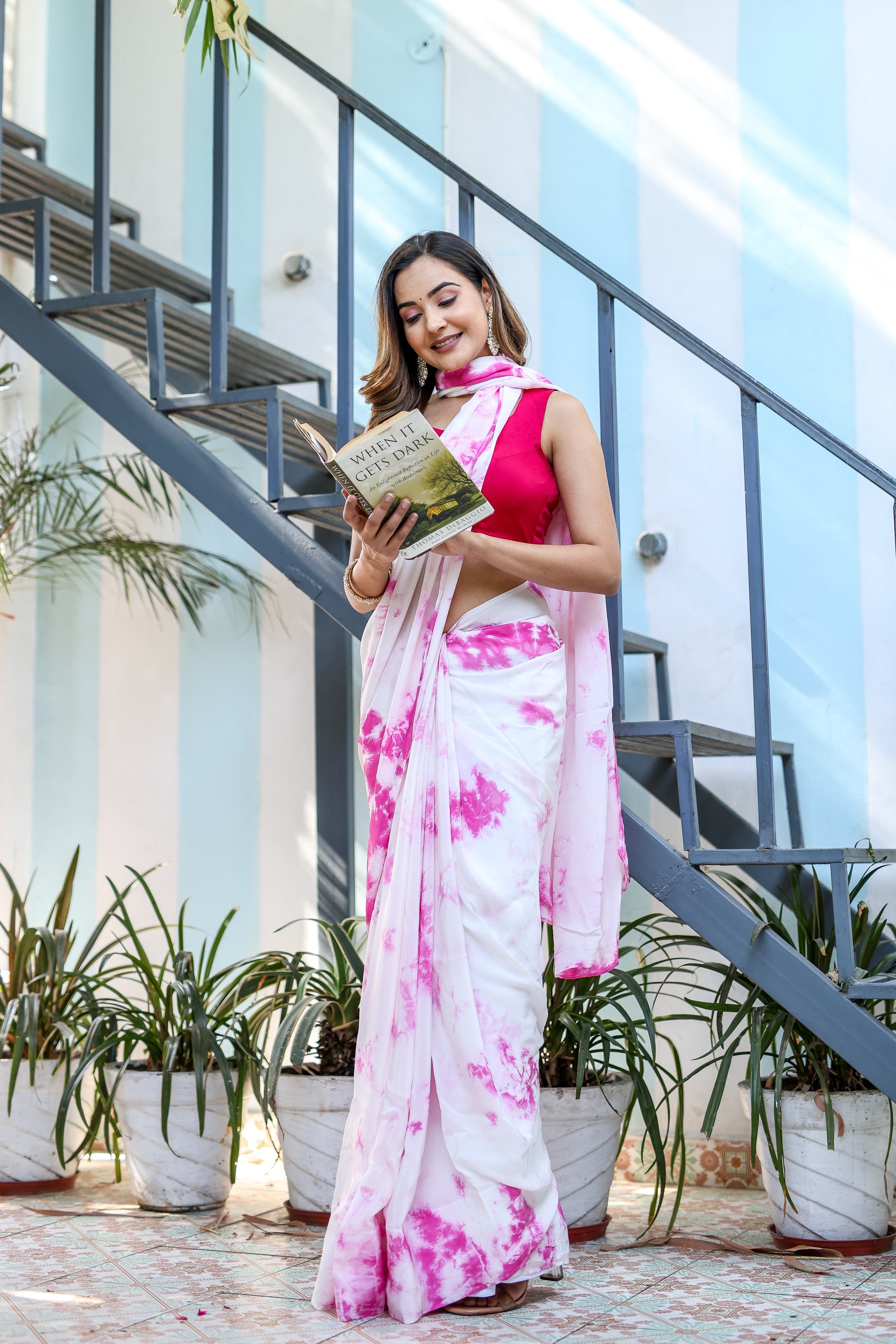 Stunning Pink Shibori Hand Dyed Saree Abstract