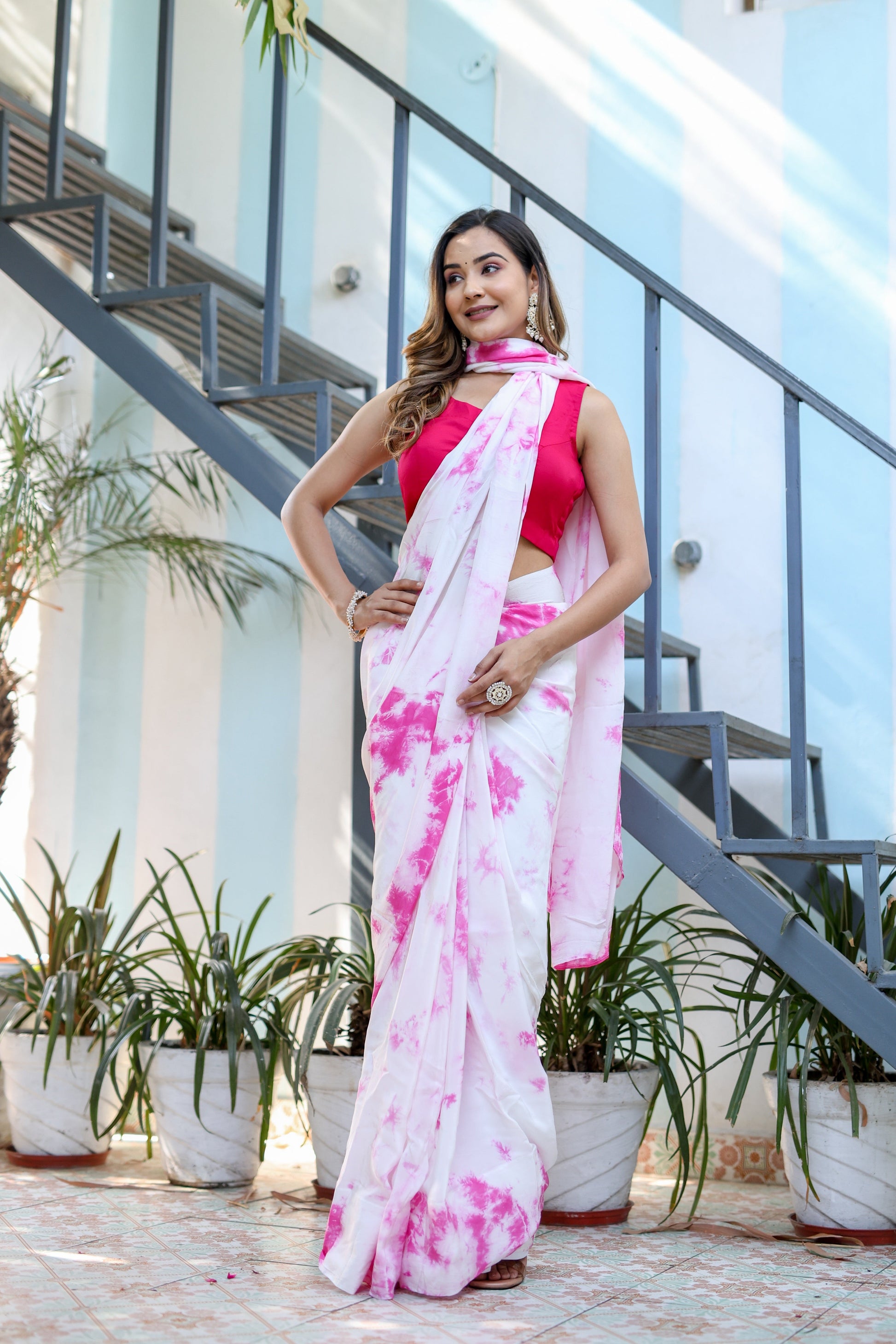 Stunning Pink Shibori Hand Dyed Saree Abstract
