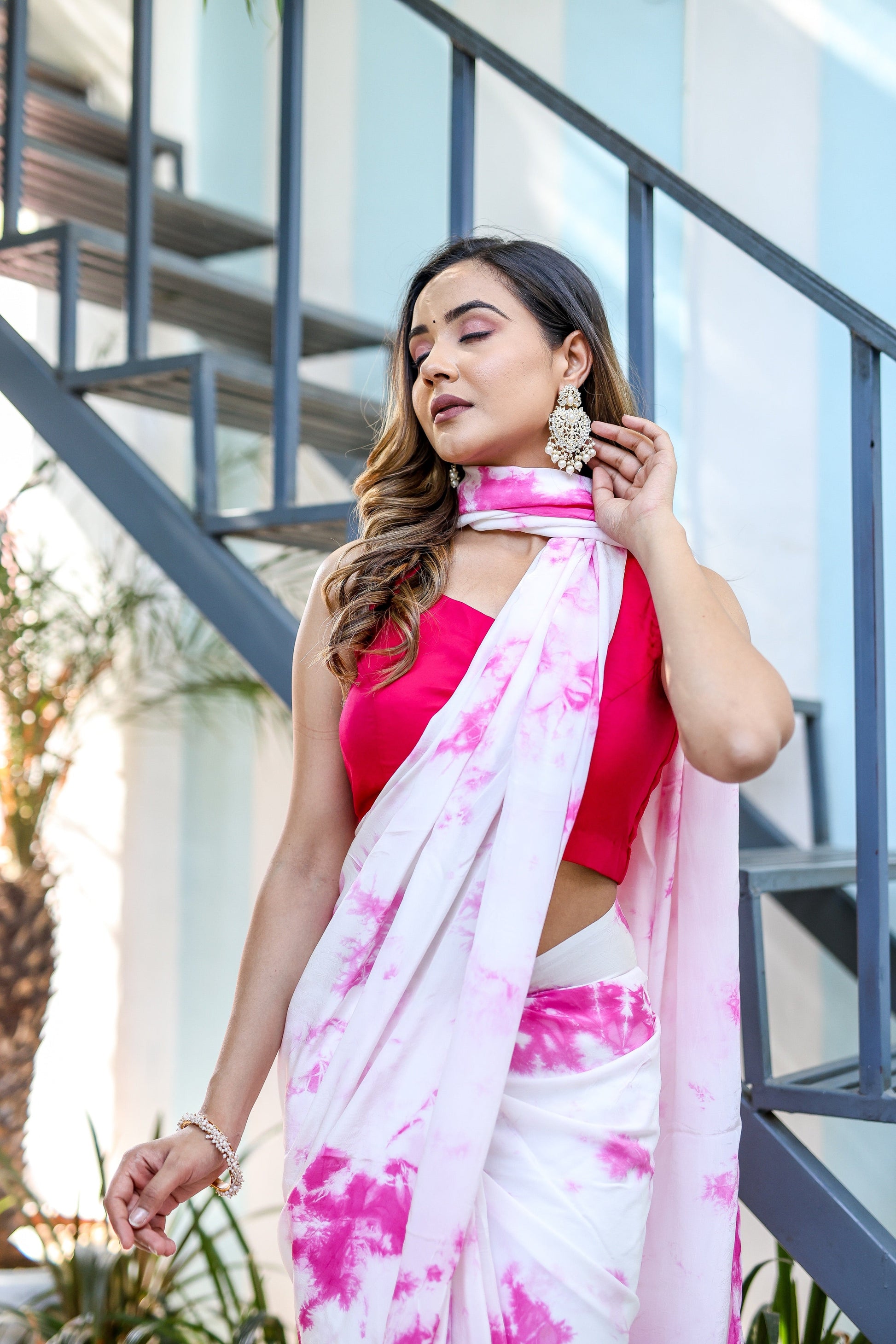 Stunning Pink Shibori Hand Dyed Saree Abstract