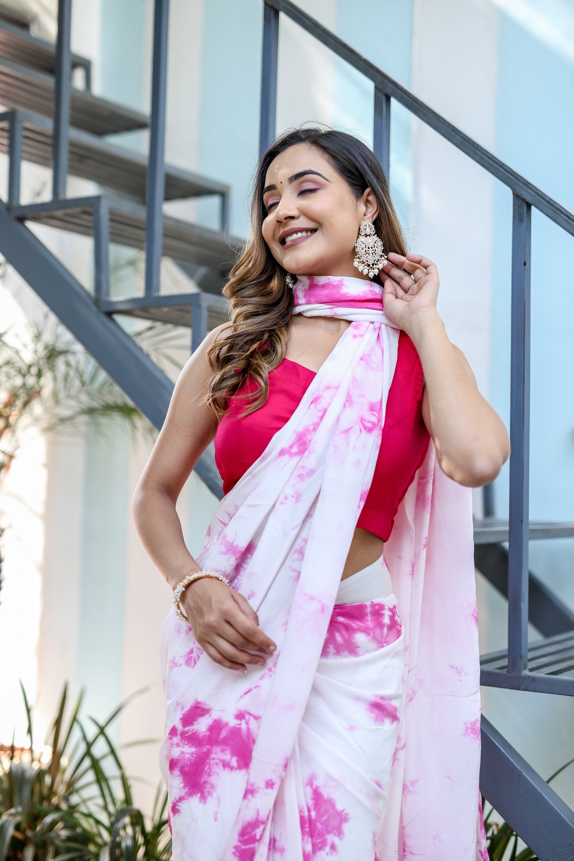 Stunning Pink Shibori Hand Dyed Saree Abstract