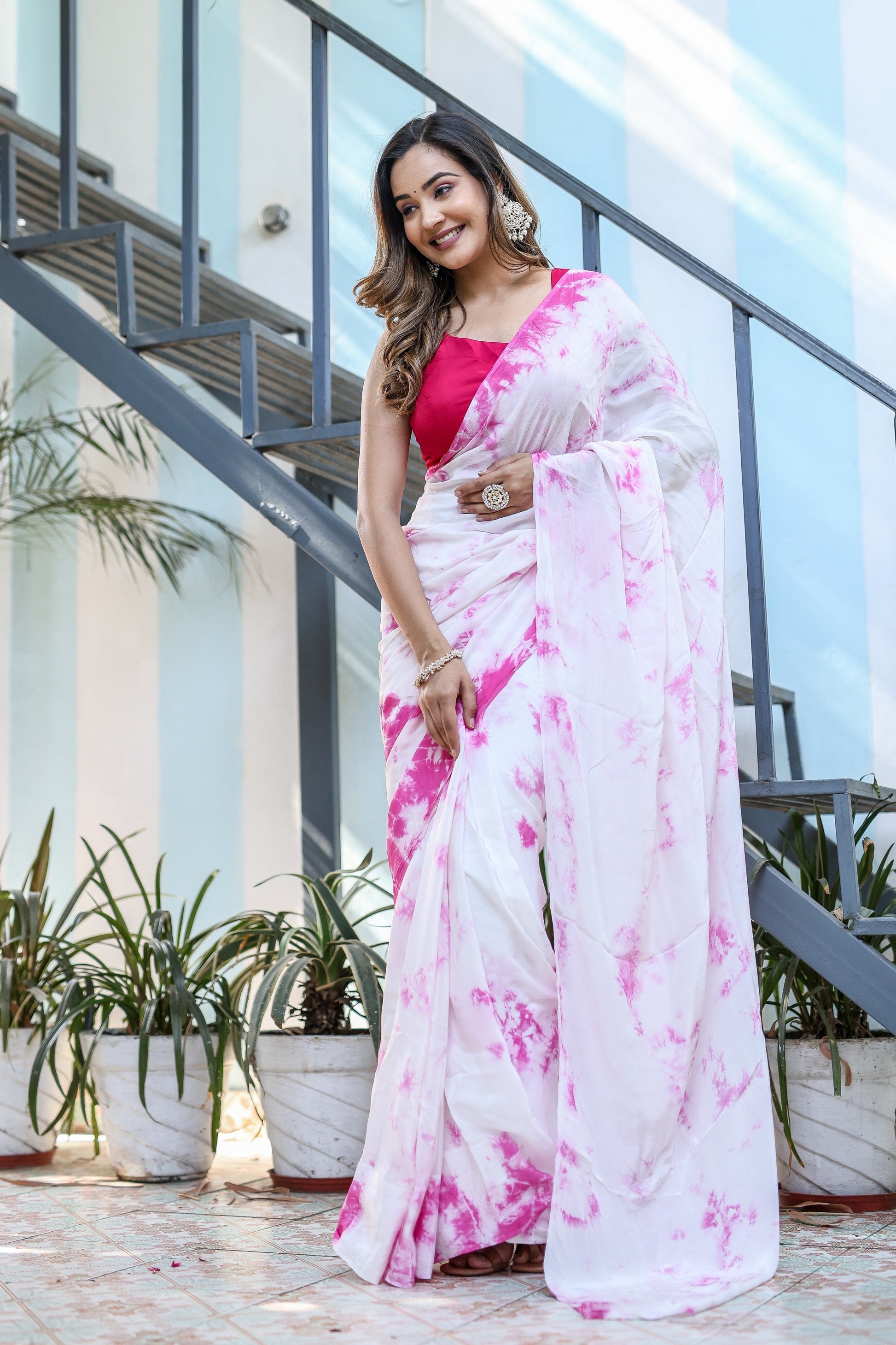 Stunning Pink Shibori Hand Dyed Saree Abstract
