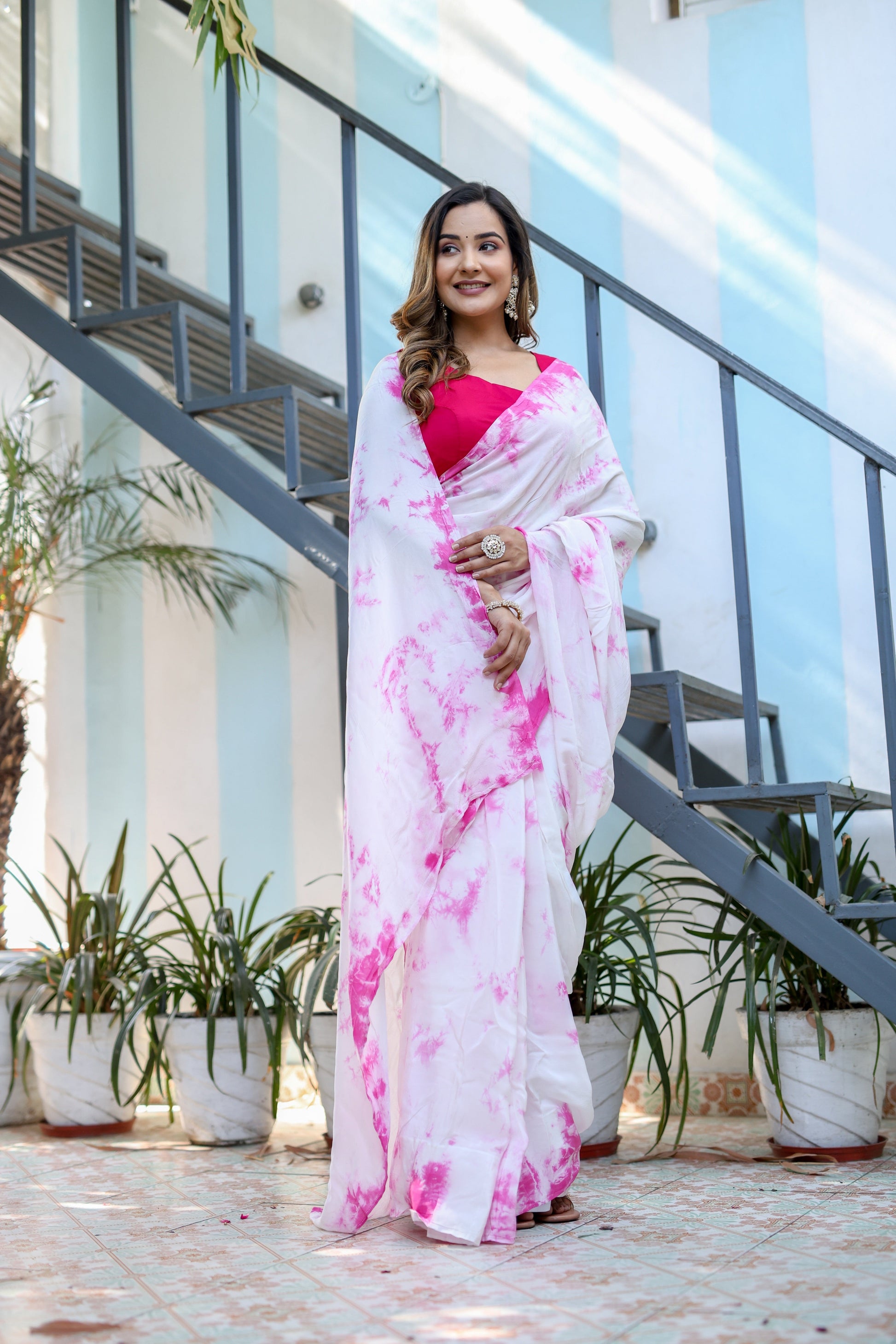 Stunning Pink Shibori Hand Dyed Saree Abstract