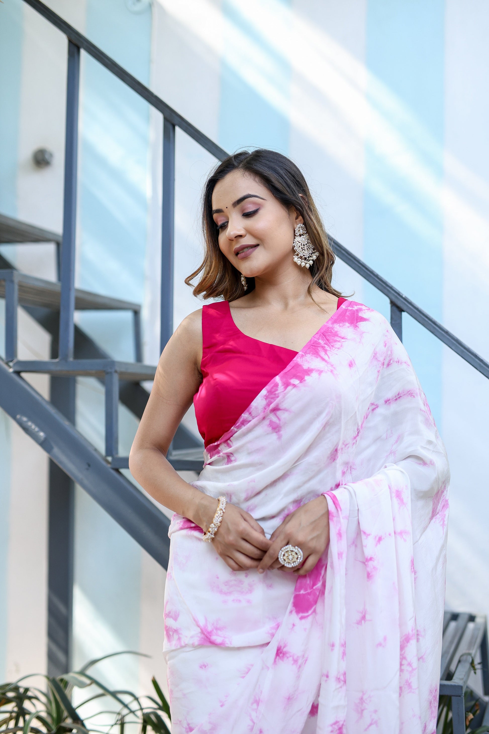Stunning Pink Shibori Hand Dyed Saree Abstract