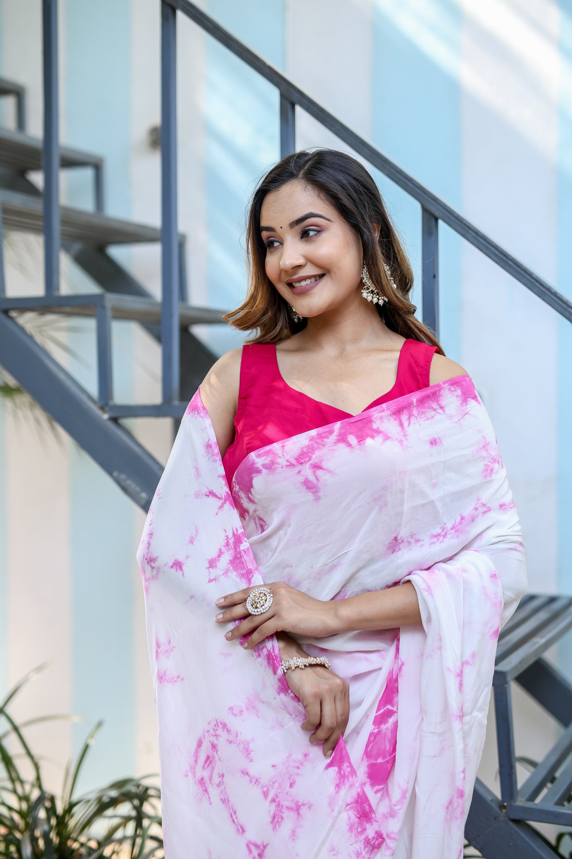Stunning Pink Shibori Hand Dyed Saree Abstract