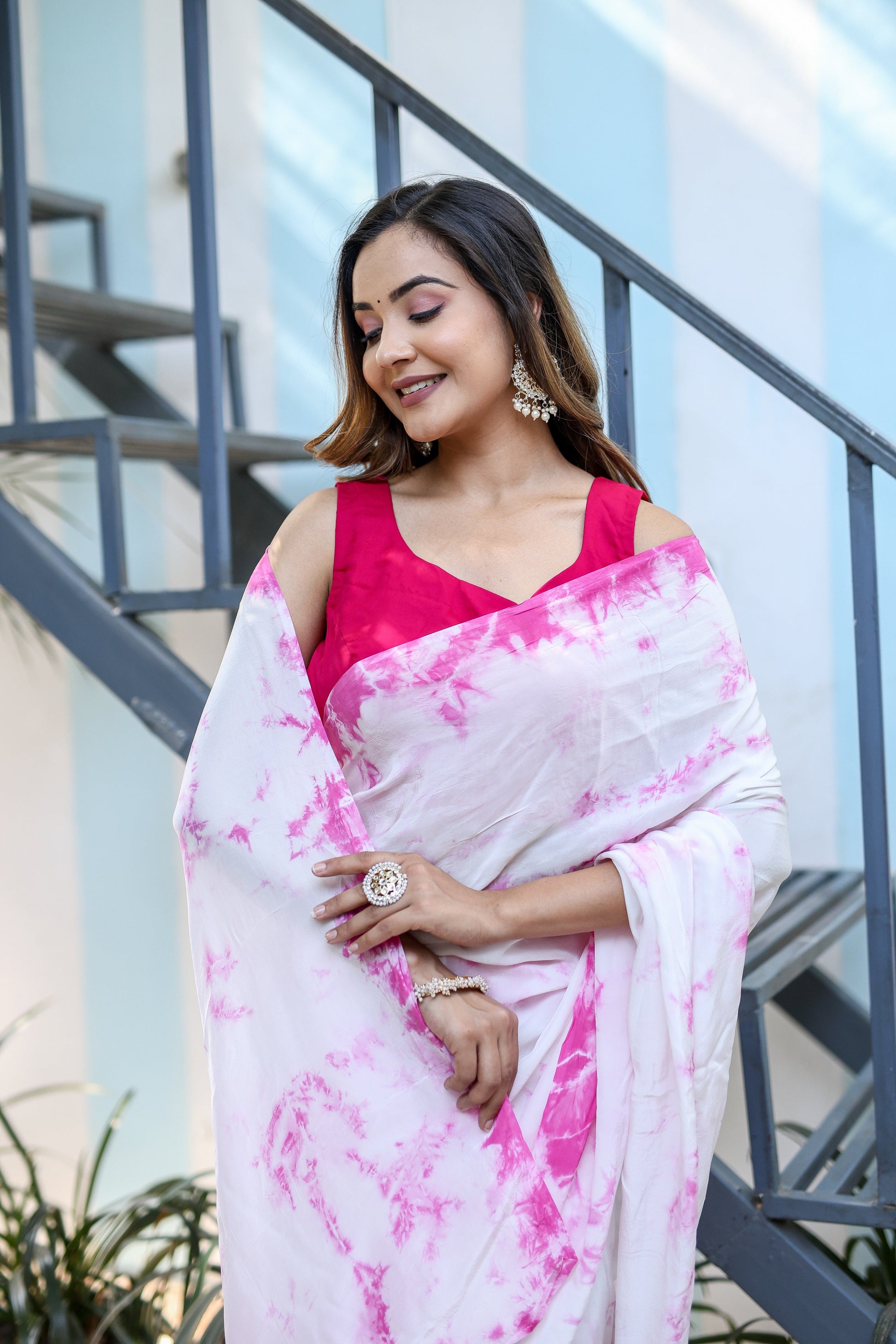 Stunning Pink Shibori Hand Dyed Saree Abstract