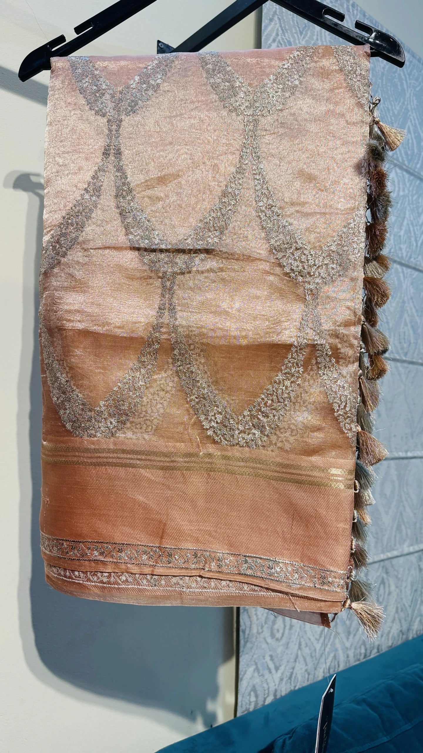 Chic Pink Banaras Tissue Saree Silver Zari Embroidery