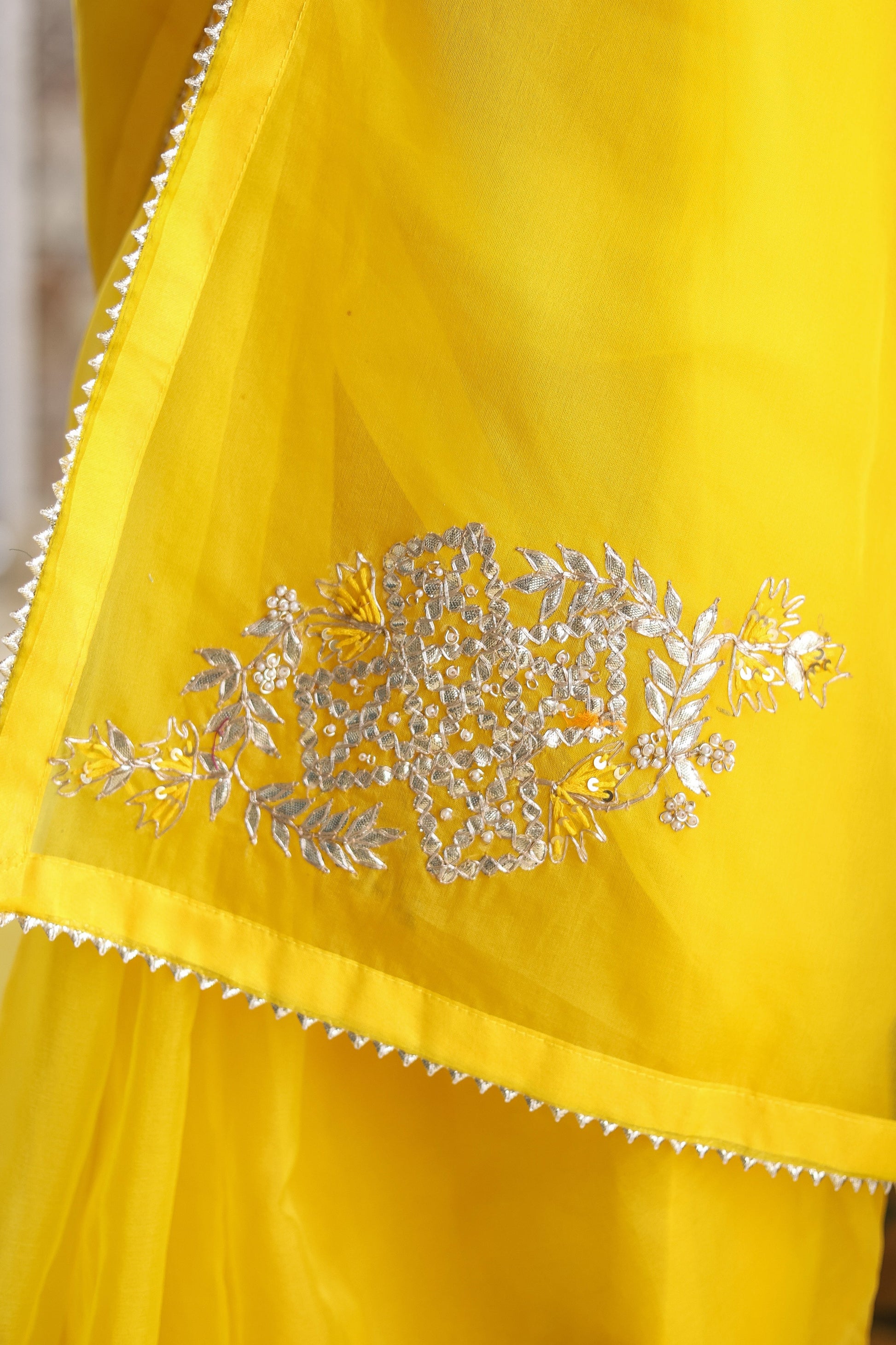 Artistic Gold Viscose Organza Embroidered Saree Floral Mukaish