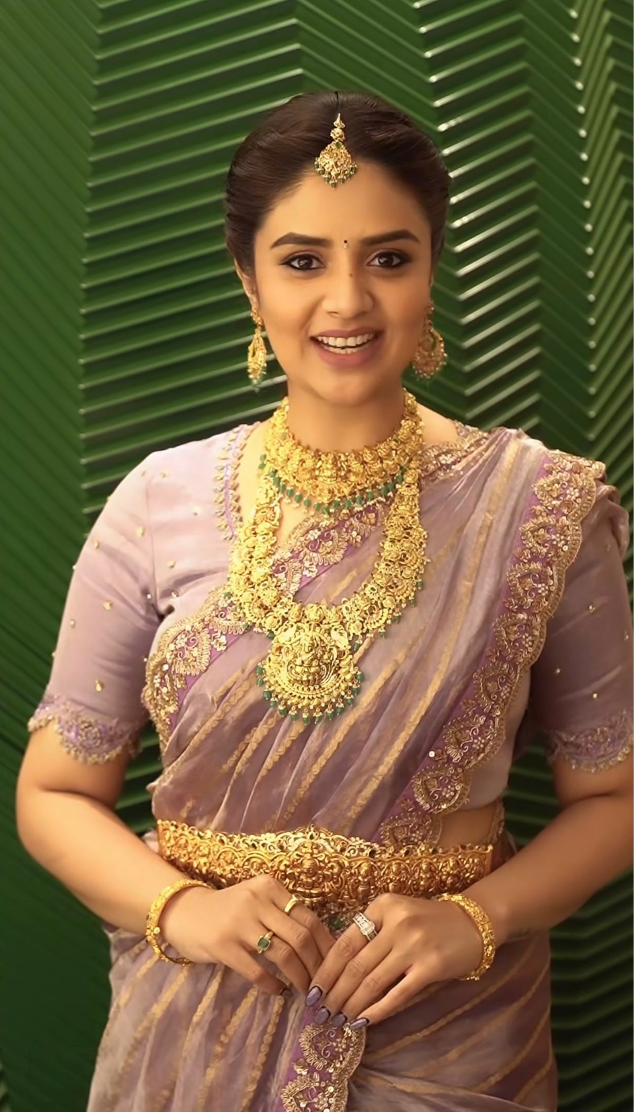 Lilac Tissue Saree Scallop Border Zardosi Sequins Cutdana