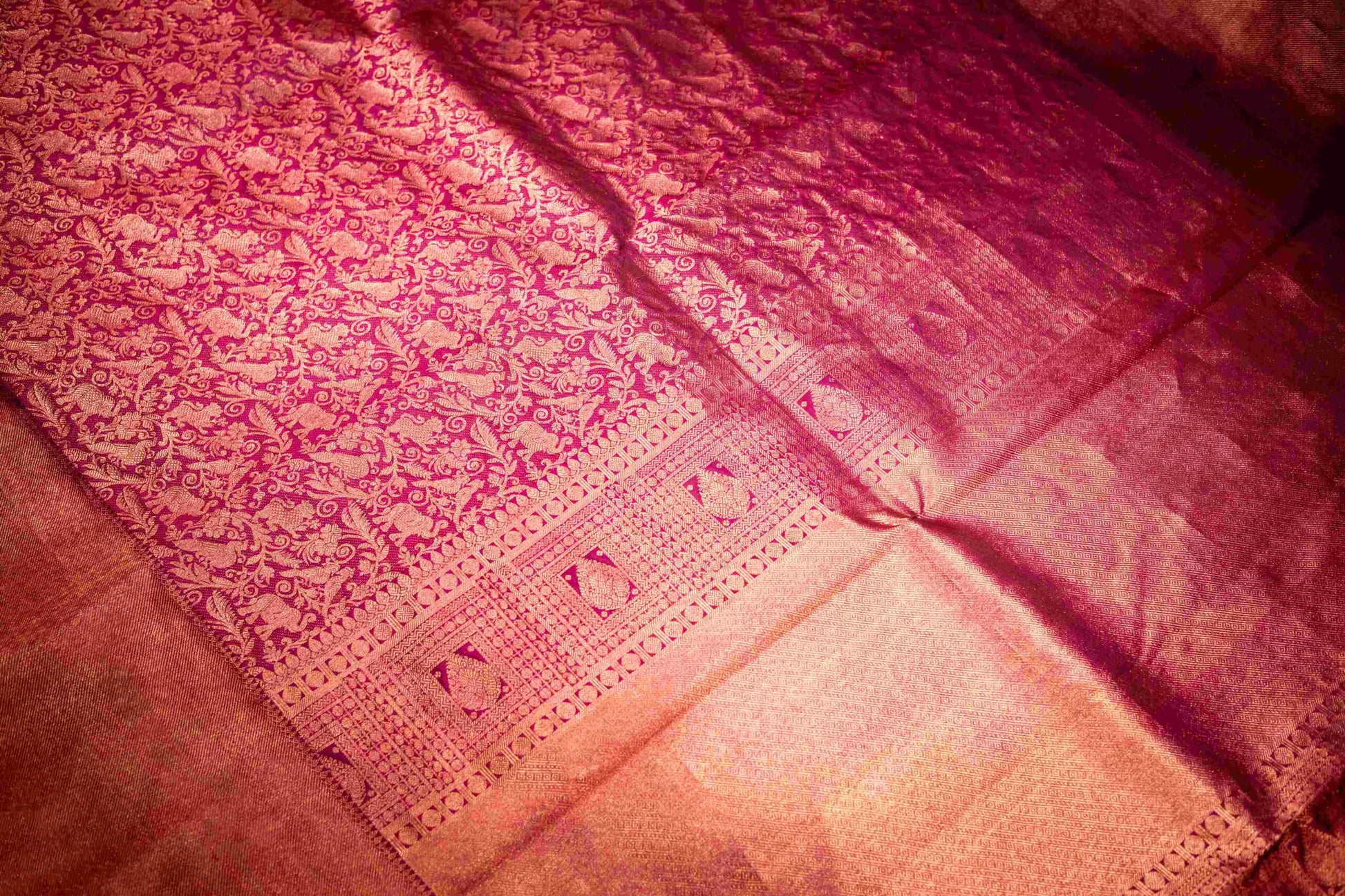 Purple Kanjeevaram Shikargah Saree Gold Zari Animal Motifs
