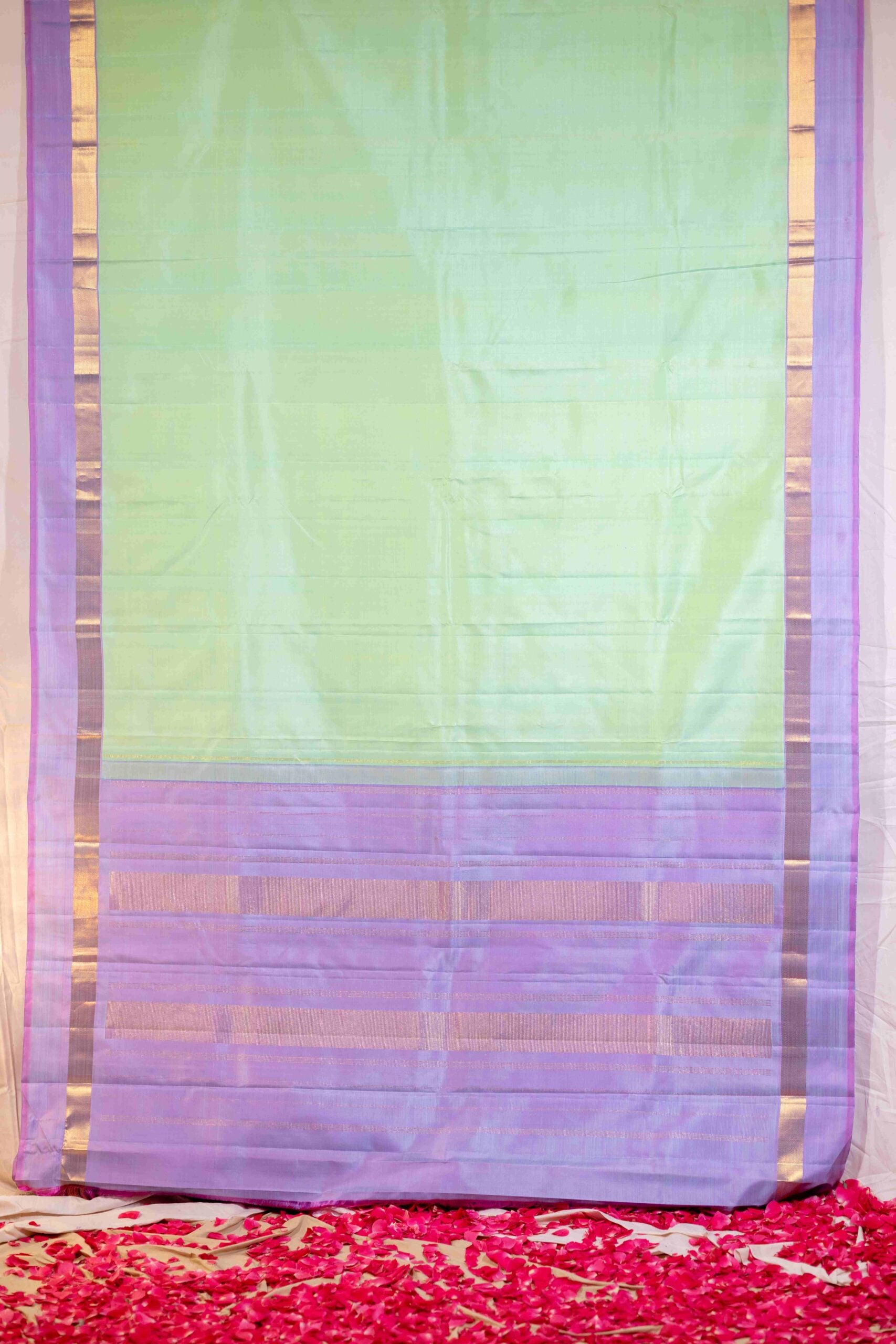 Pista Green Lavender Kanchipuram Silk Plain Saree Vibrant Elegance