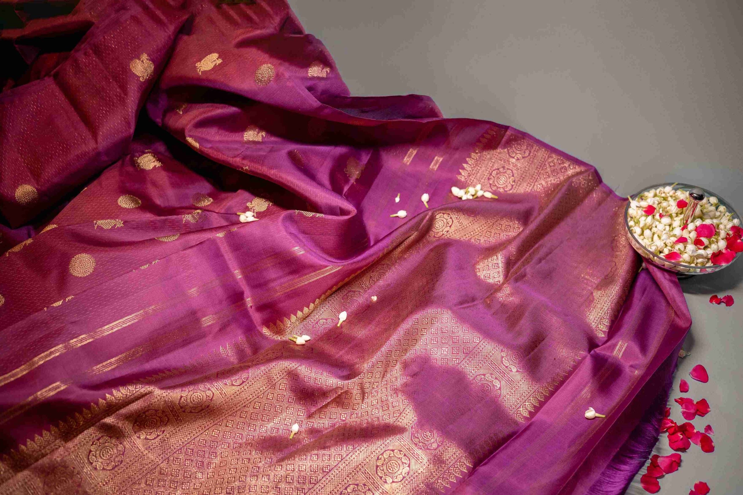 Opera Mauve Purple Kanchi Silk Saree Peacock Motif Weave