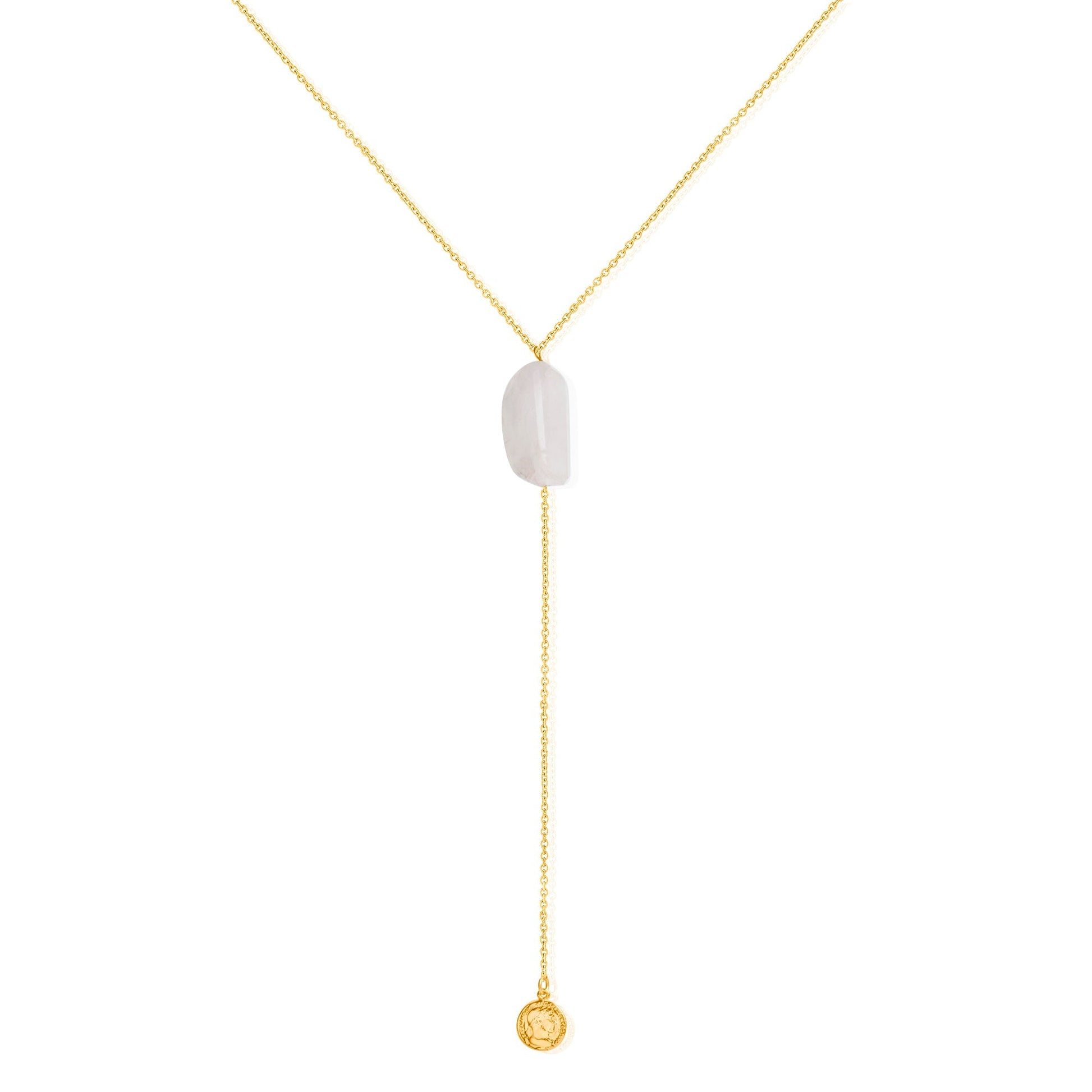 Rose Quartz Greek Coin Gold Necklace
