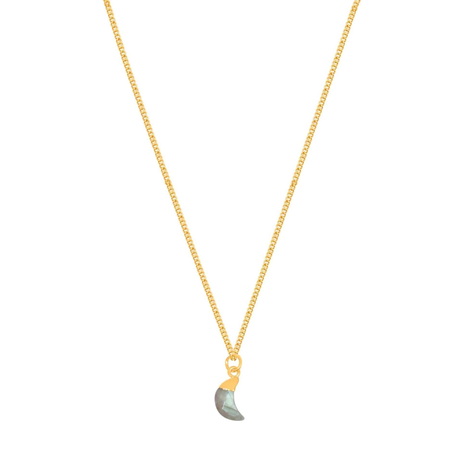 Labradorite Moon Pendant Necklace Iridescent Shine