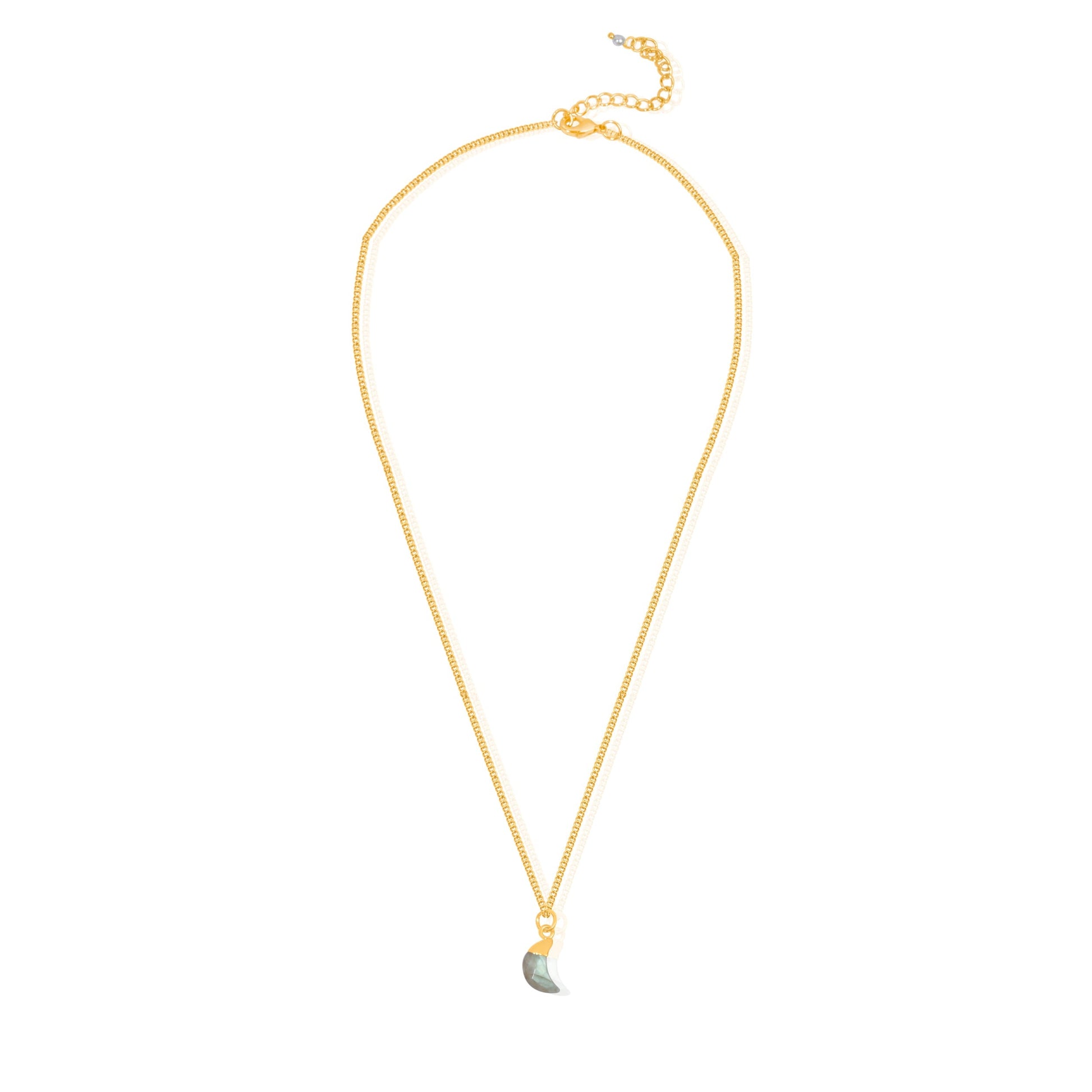 Labradorite Moon Pendant Necklace Iridescent Shine