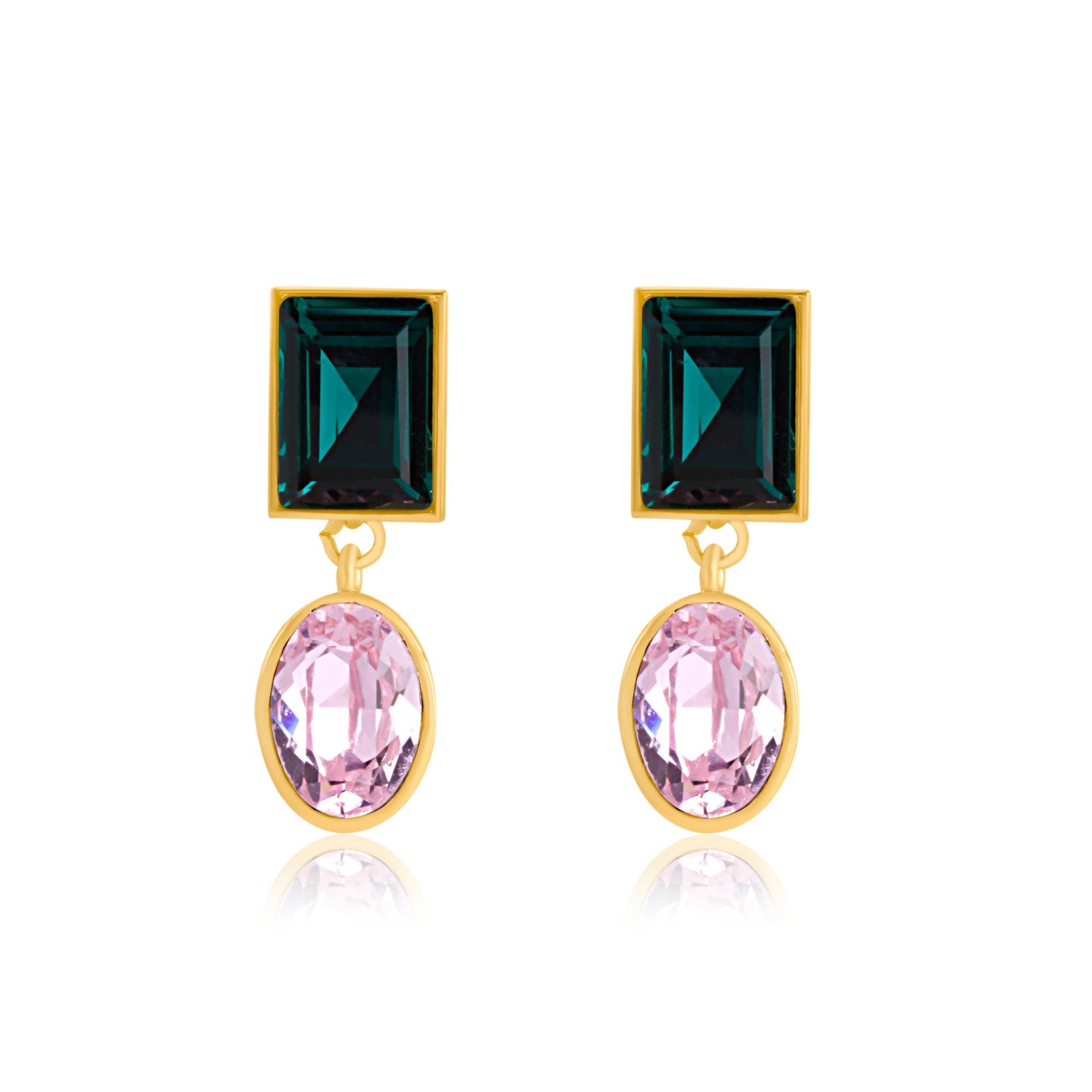 Emerald Pink Swarovski Crystal Earrings