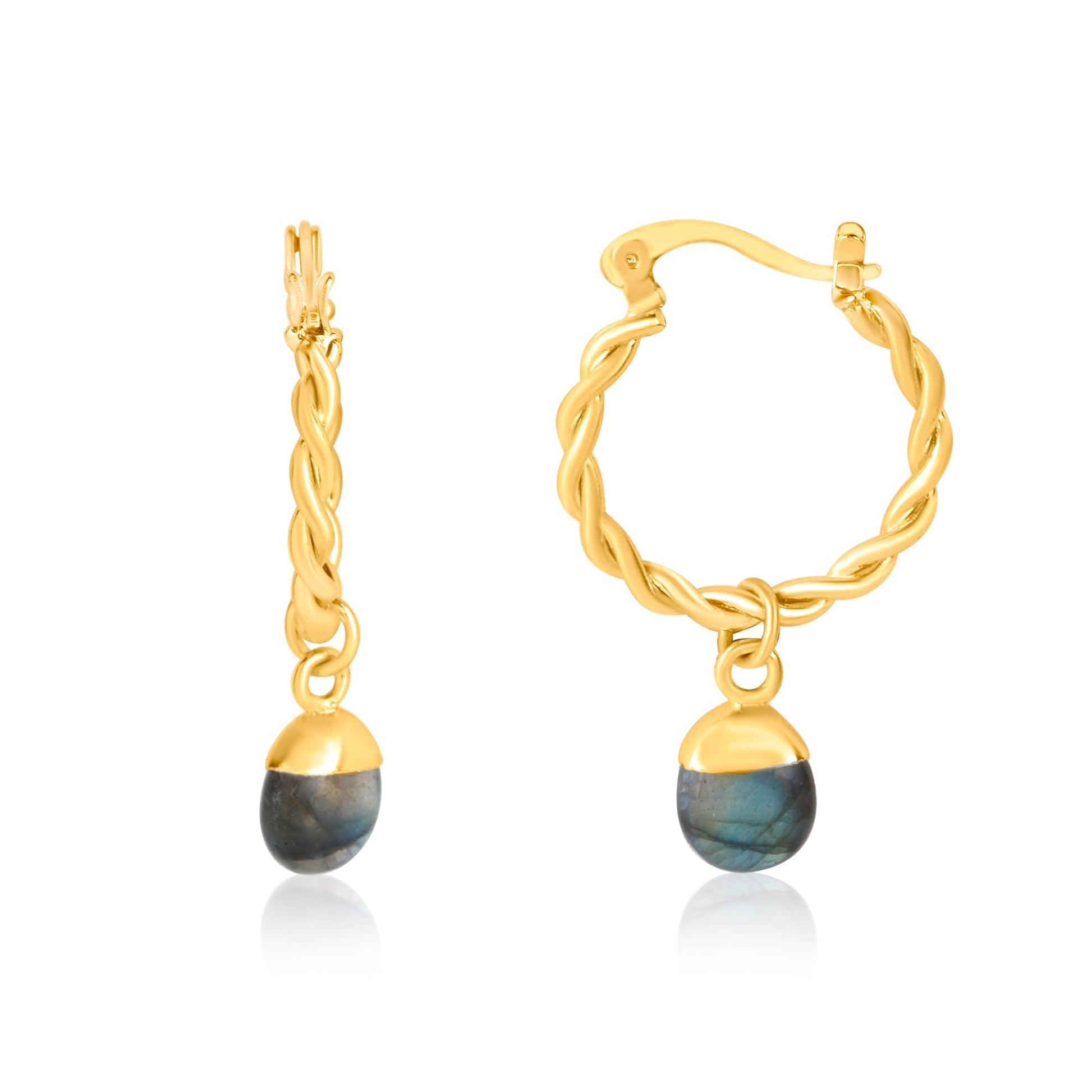 Gold Plated Labradorite Hoop Earrings