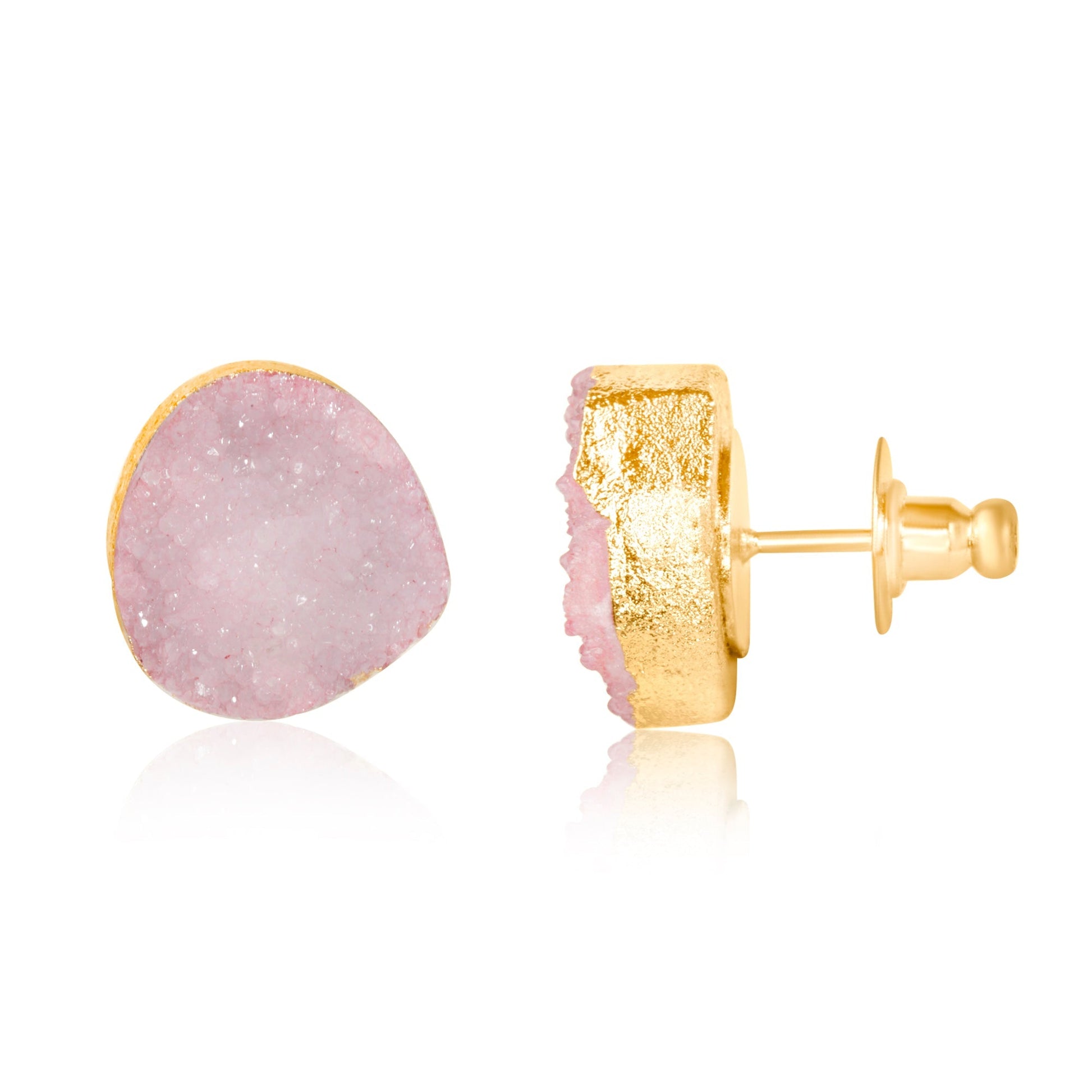 Pink Druzy Crystal Stud Drop Earrings