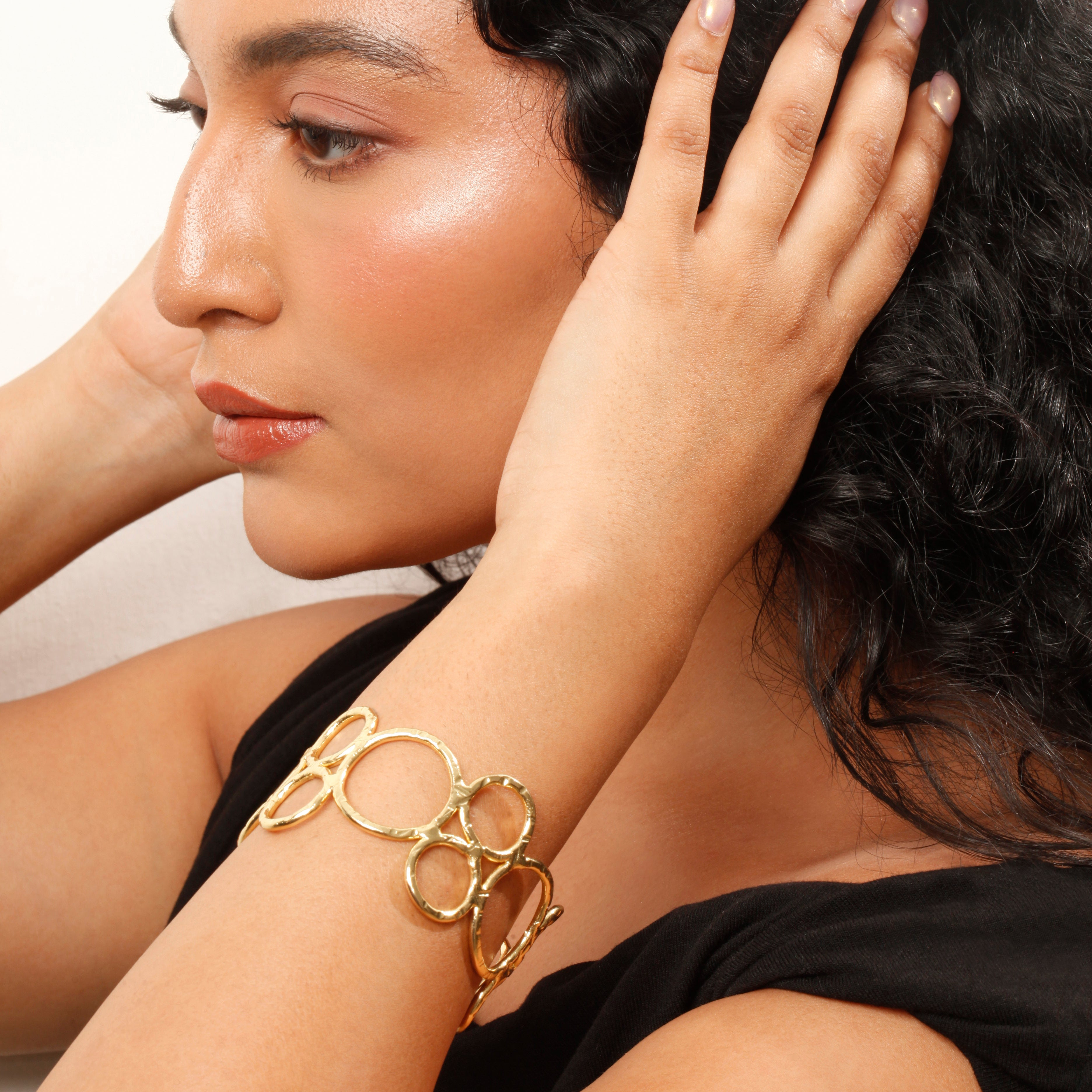 Hammered Gold Brass Cuff Bracelet Hypoallergenic Elegance by Evteraa