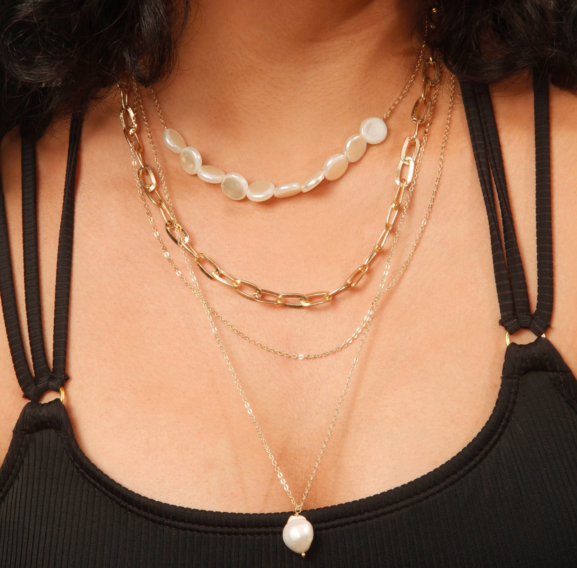 Freshwater Coin Pearl Necklace Baroque Layered Shine