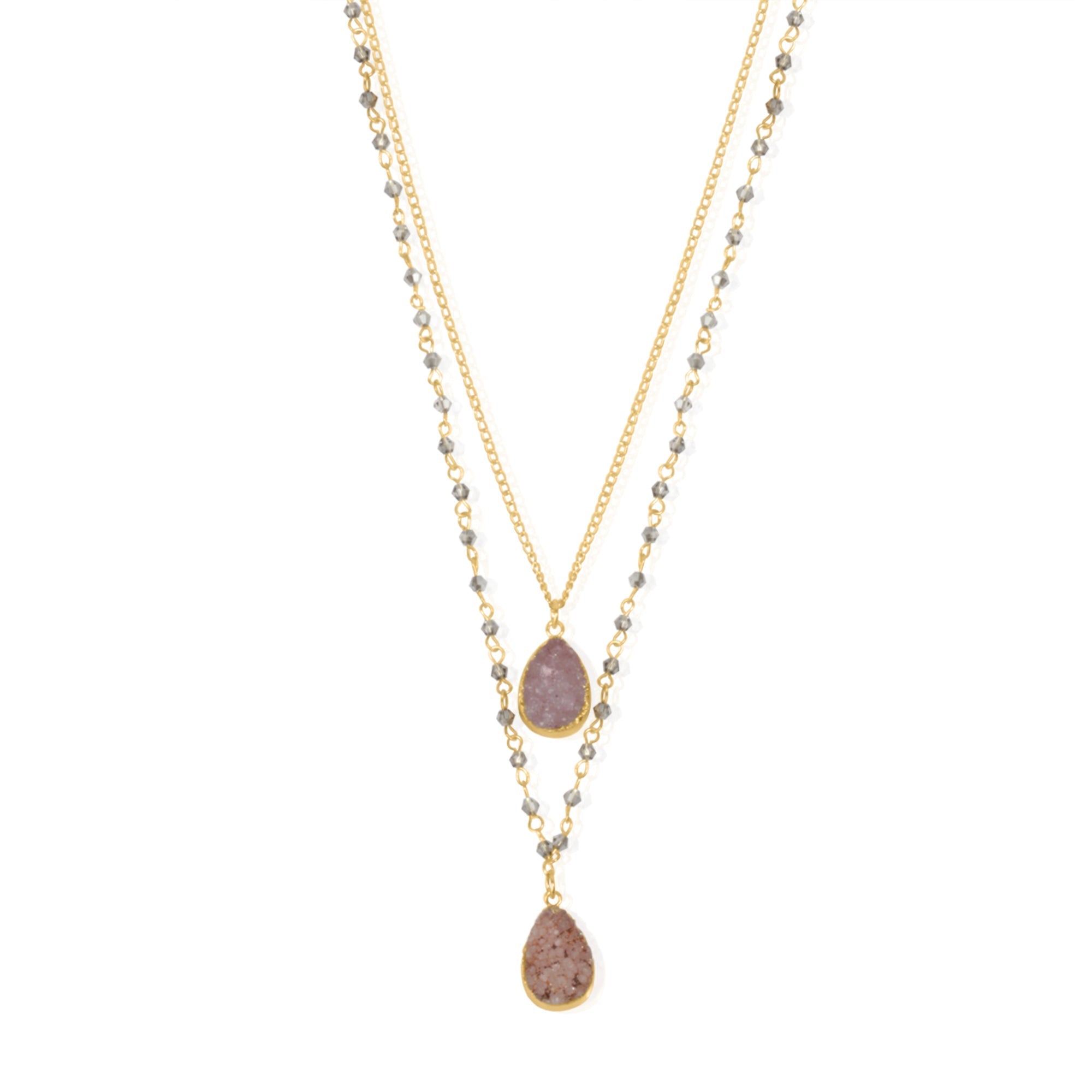 Pink Druze Necklace With Monochrome Outfit