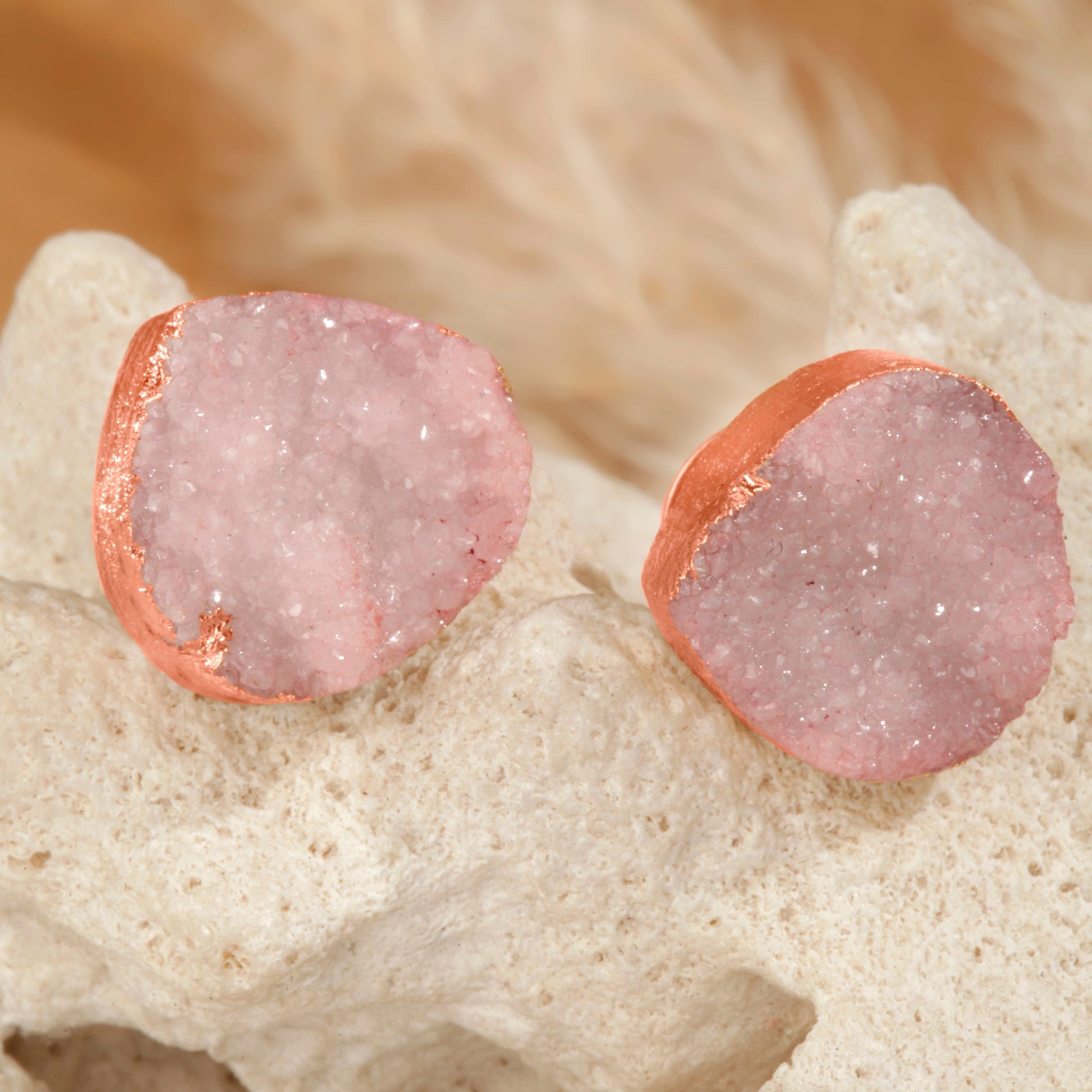 Pink Druzy Crystal Stud Drop Earrings